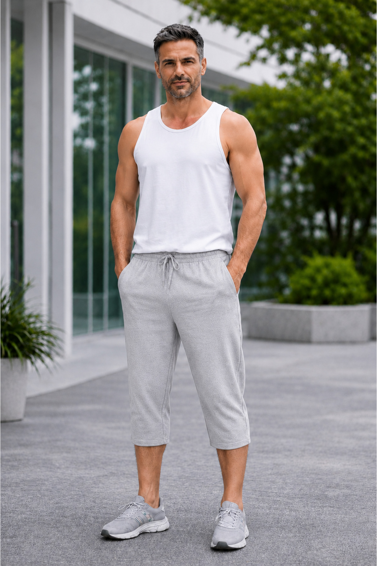 Deep sense Men's Gray Long Bermuda Shorts Capri – Below the Knee, Modern Fit, Casual Comfortable Shorts