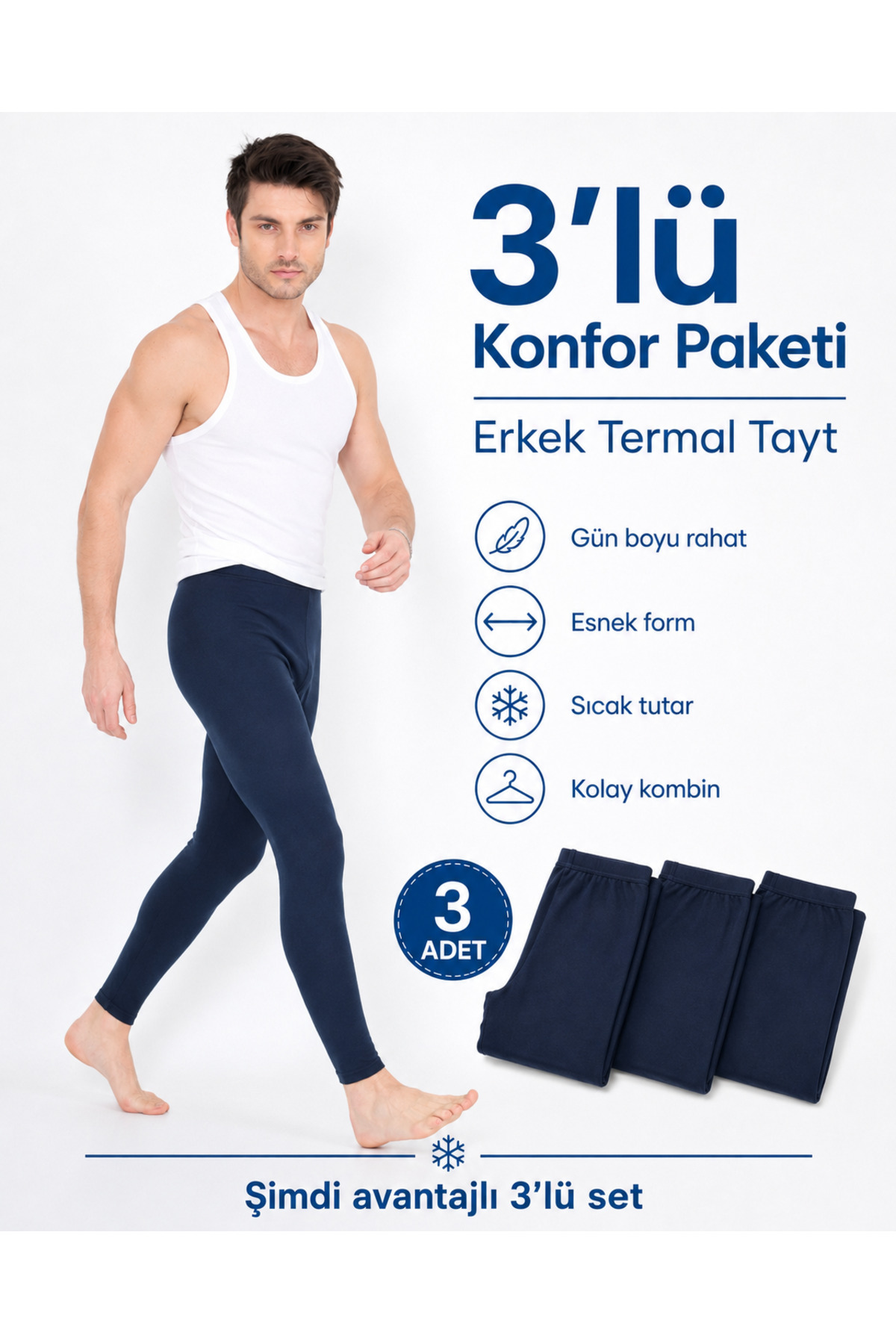 Isıl Termal | Erkek 3'lü Termal Tayt Set LACİVERT ( 3 ADET ) görsel 4