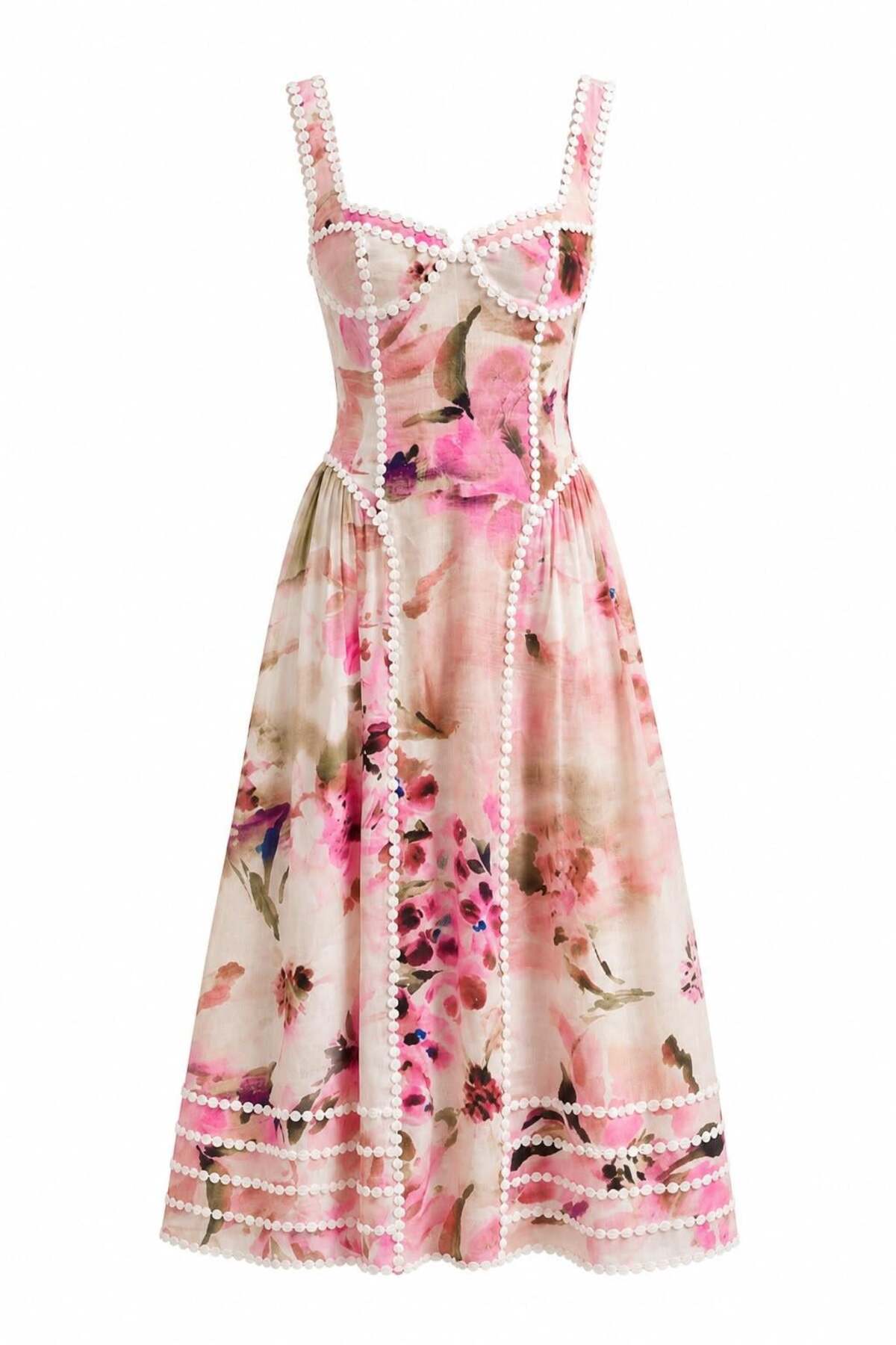 HAZELANNA Round Embroidered Pink Dress