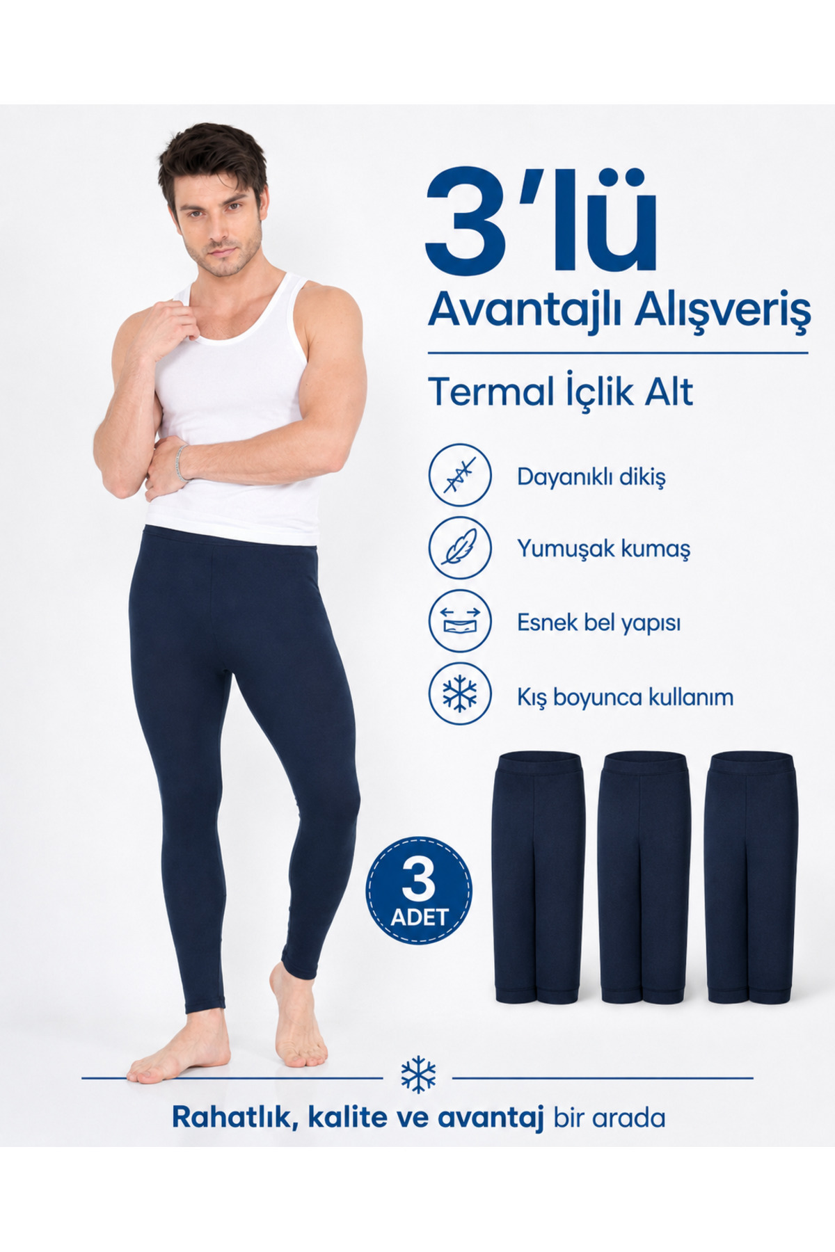 Isıl Termal | Erkek 3'lü Termal Tayt Set LACİVERT ( 3 ADET ) görsel 6