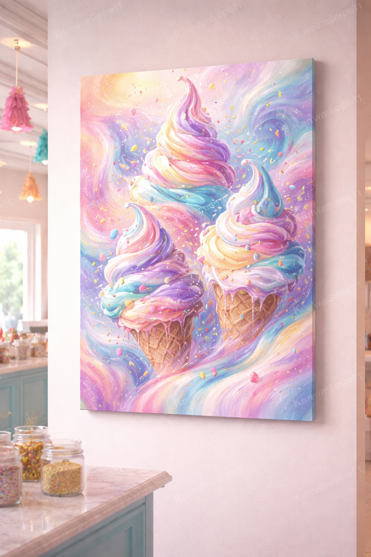 Renkli Dondurma Rüyası Kanvas Tablo - 90x90 cm