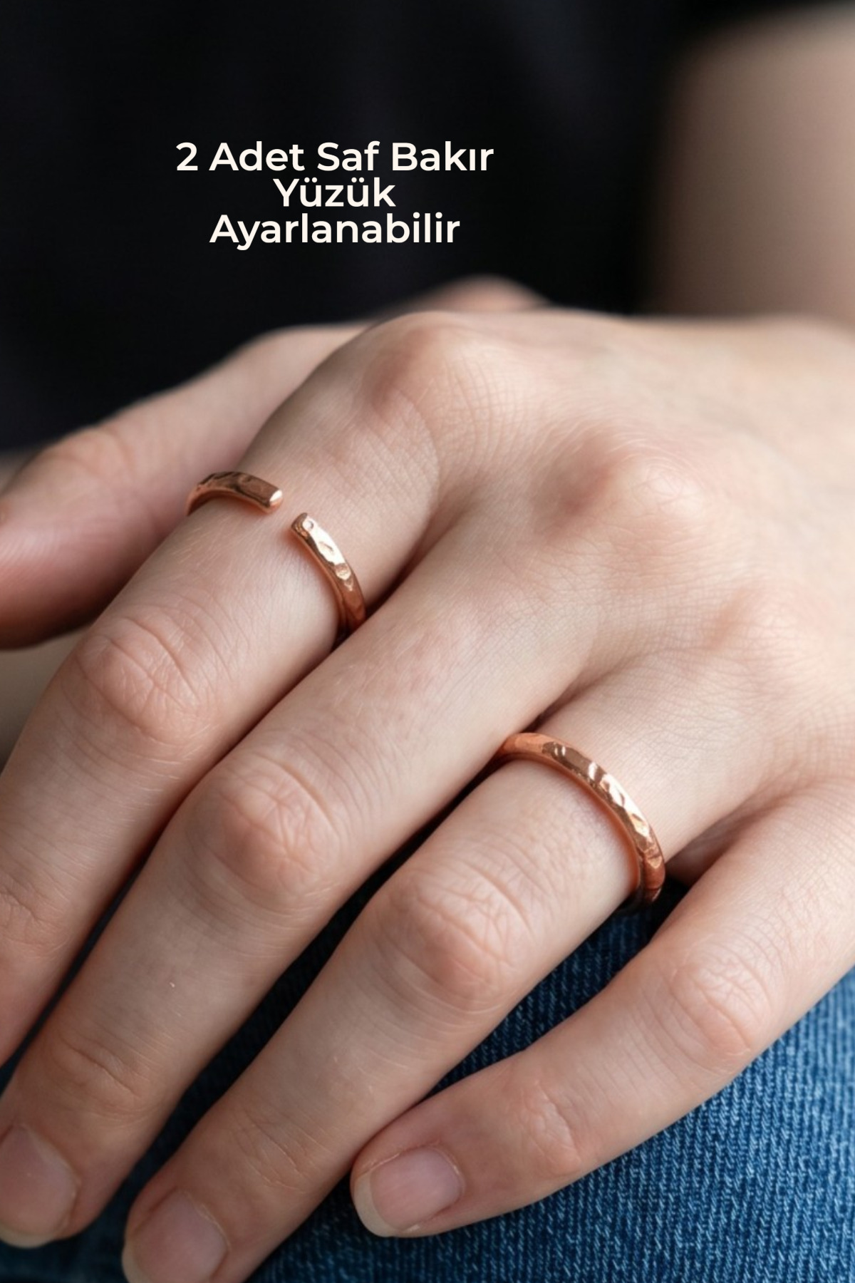 Pure Copper 2 Pieces Fine Elegant Rings Adjustable Quality Combination Trend