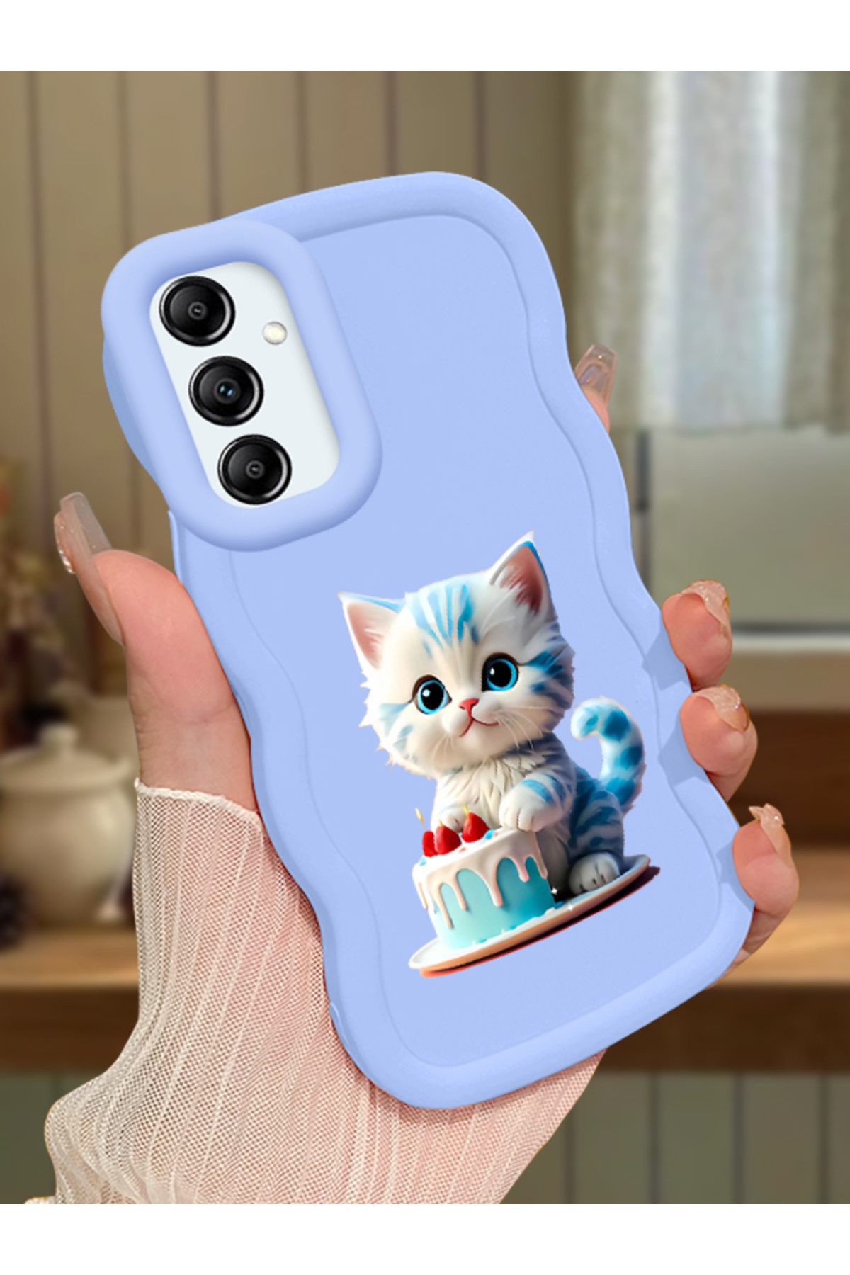 Samsung Galaxy A14 Compatible Case Camera Protector Blue Silicone Couple Phone Case Cat Pattern