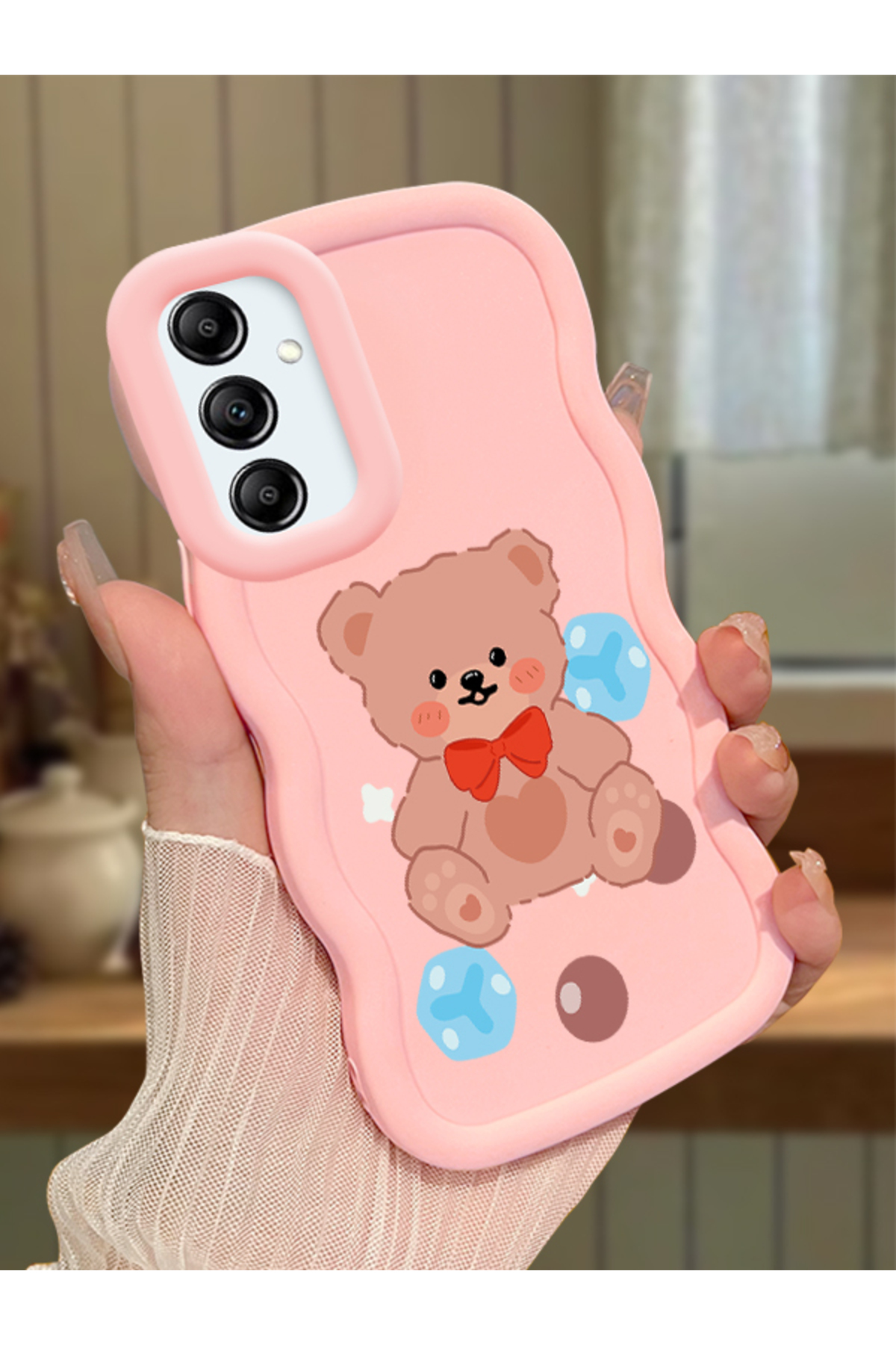 Samsung Galaxy A14 Compatible Case camera protector Pink Silicone Couple Phone Case Bear Pattern