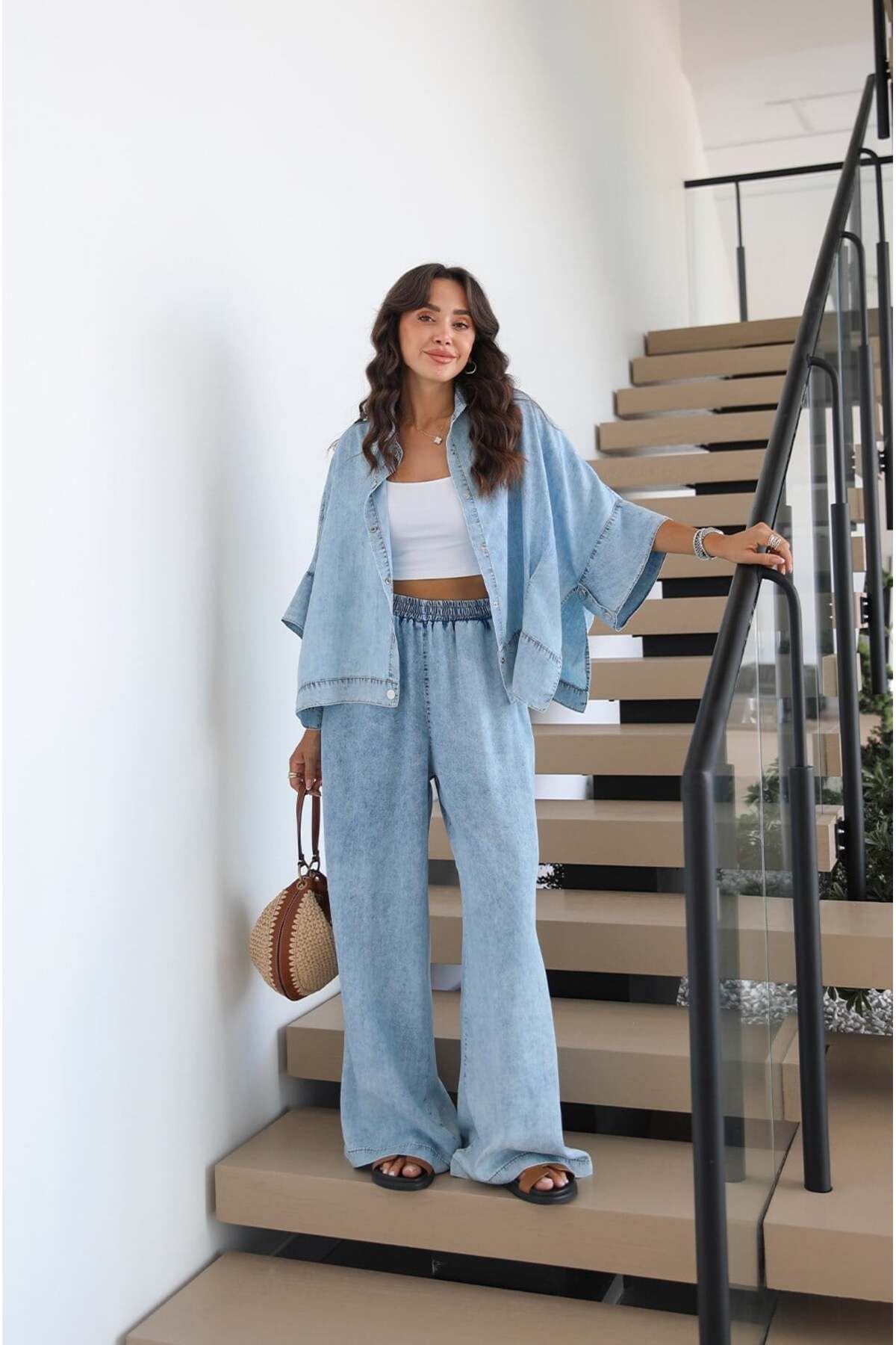 Havoş Light Blue Washed Shirt Pants Denim Set