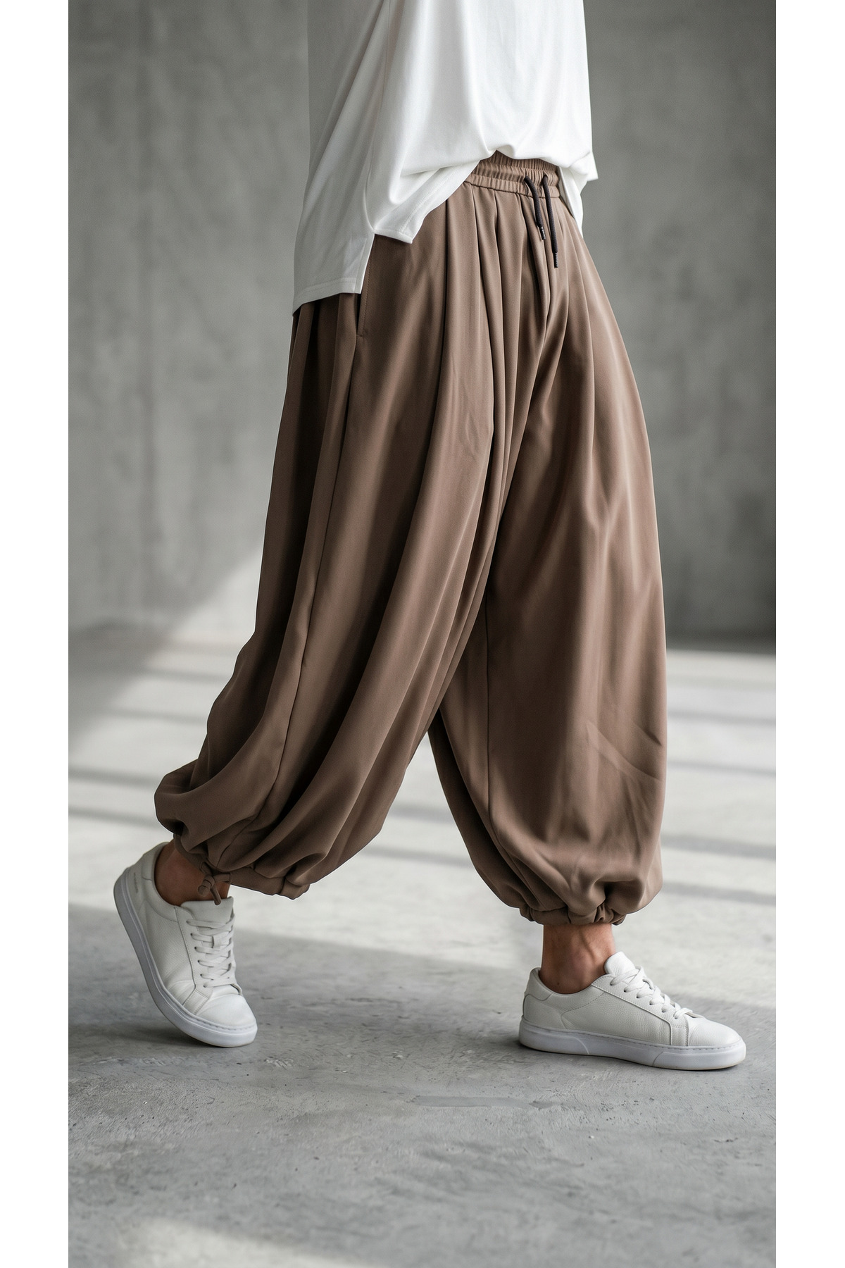 Erkek Hakama Sokak Tarzı Baskılı Bürümcük Spor Şalvar Pantolon — قهوه‌ای 3013-H
