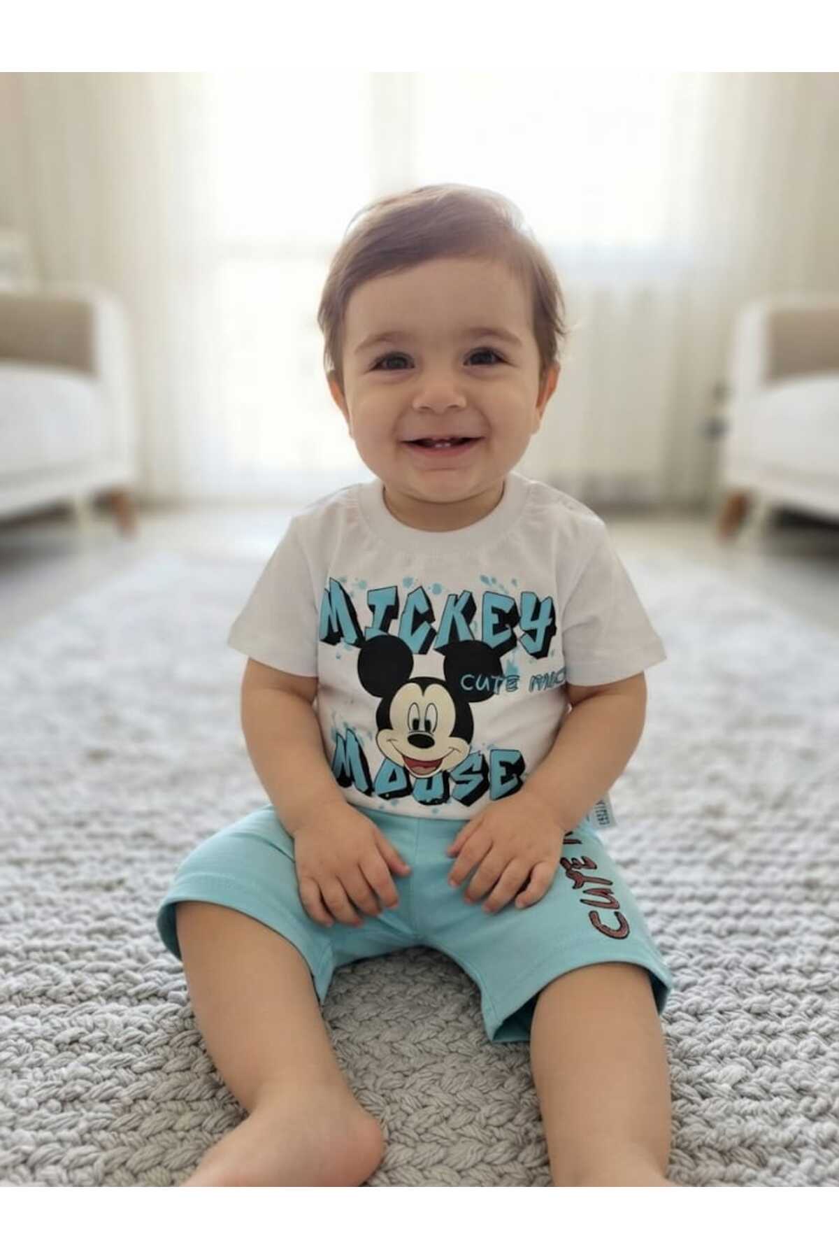 krm kerem bebe Baby Boy Cotton Patterned Top and Bottom Summer Set