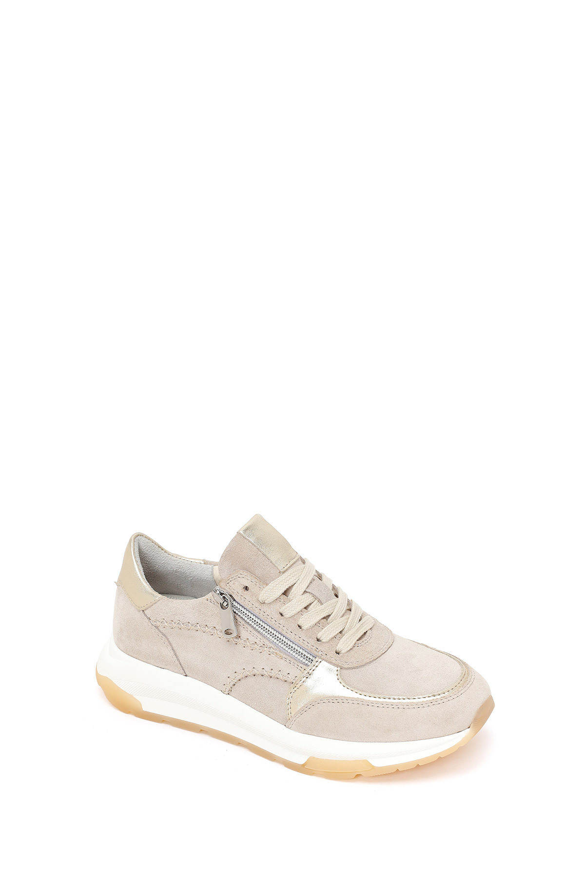 Derimod Kadın Bej Bağcıklı Kalın Tabanlı Süet Deri Sneaker 26SFD371810 görsel 7