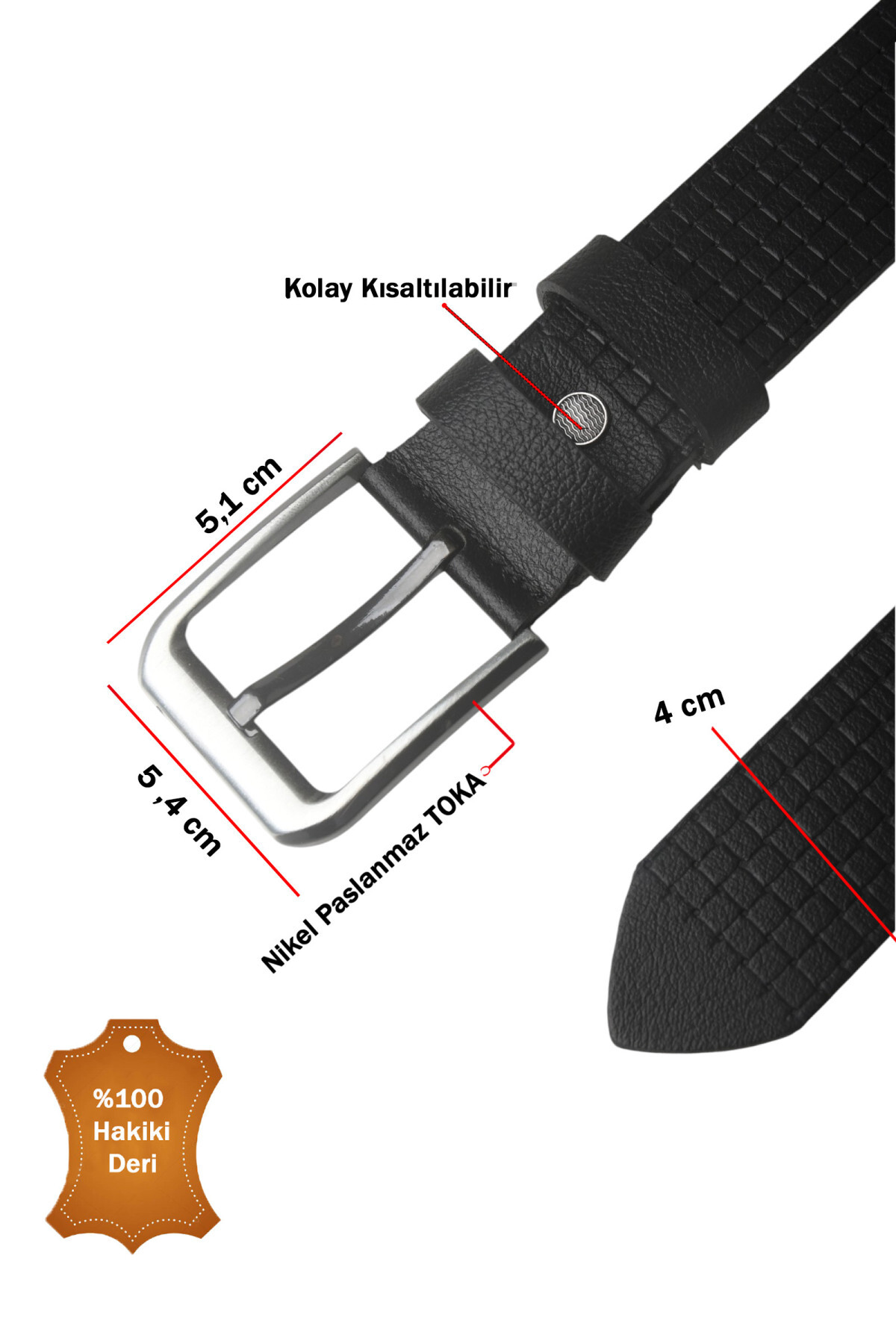 DeepSea Black 100% Genuine Leather Men's Belt with Square Pattern