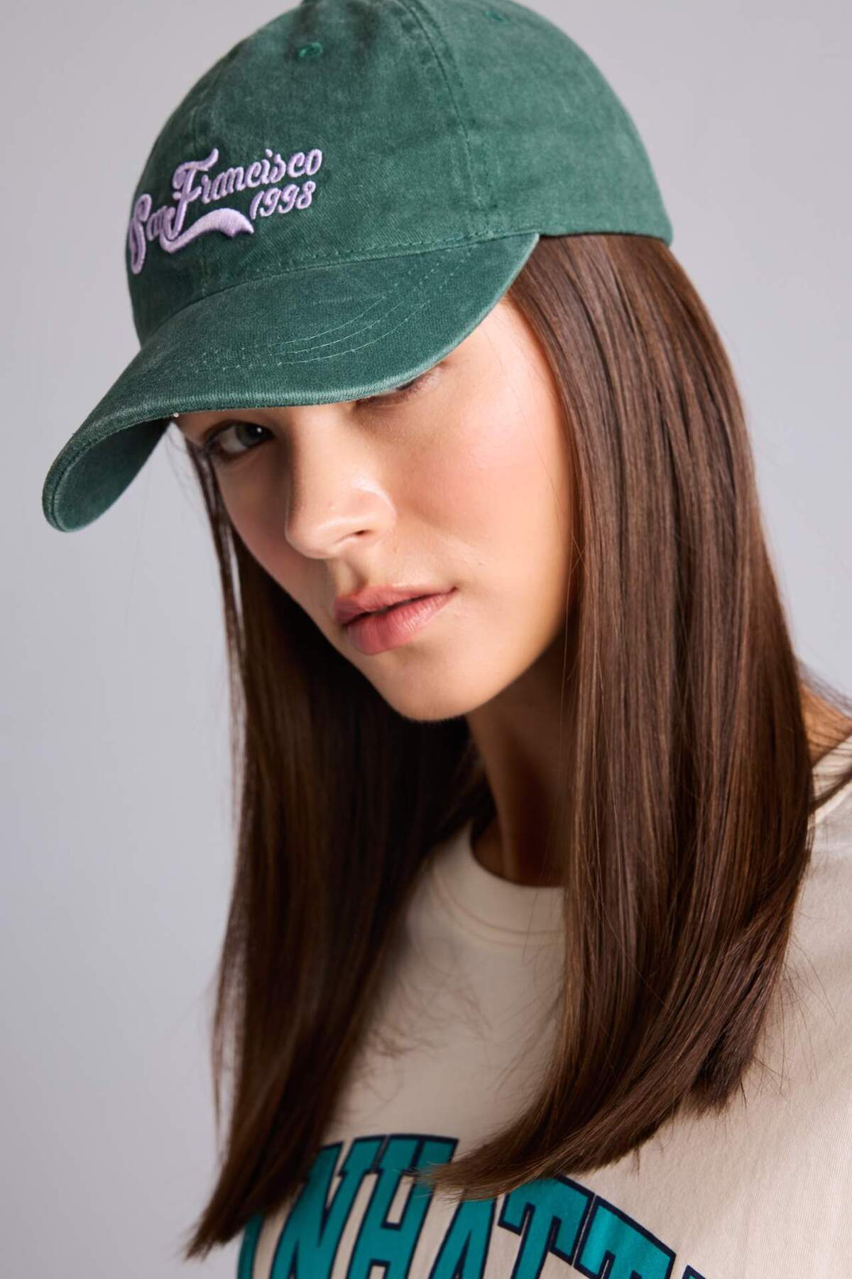Defacto Women's Embroidered Jean Cap Green Hat H8117Ax26Wn