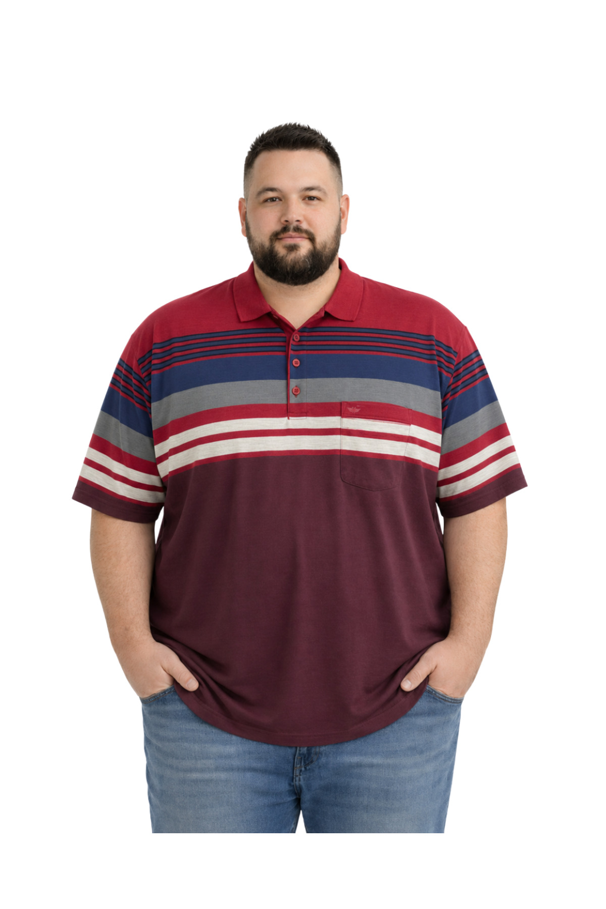 BattalModa Erkek Büyük Beden Bordo Polo Yaka Kısa Kollu Stripe Tişört 5XL-6XL-7XL-8XL
