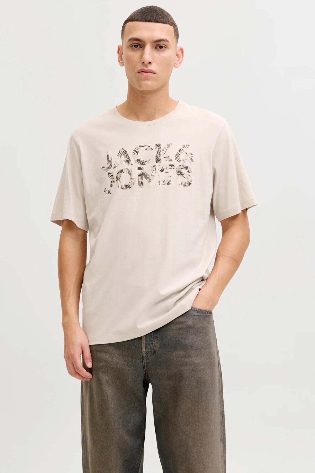 تی شرت مردانه جک جونز مدل Jjejeff Logo Ss Sn رنگ بژ جک اند جونز تی شرت Jack & Jones
