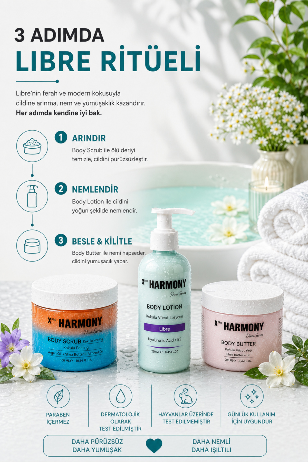 L-i-b-r-e Ritüeli 3’lü Vücut Bakım Seti 750 ml | Body Scrub + Body Lotion + Body Butter — PH-VRS-LIB-750 — تصویر 4 از 7