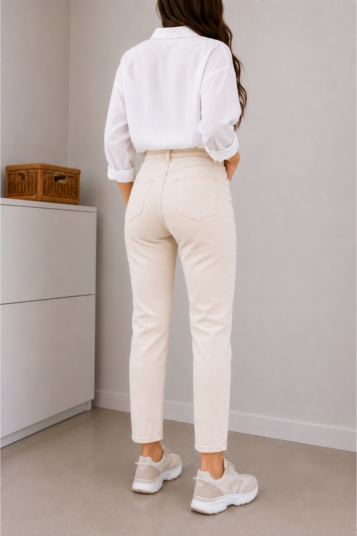 DELDNM Alley Kadın Bej Yüksek Bel Likralı Trend Mom Jean görsel 2