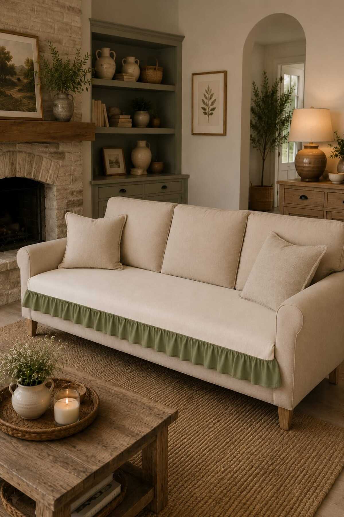 Linen Ruffle Sofa Cover Bohemian Decorative Sofa Sofa Seat Cover Living Room Cover