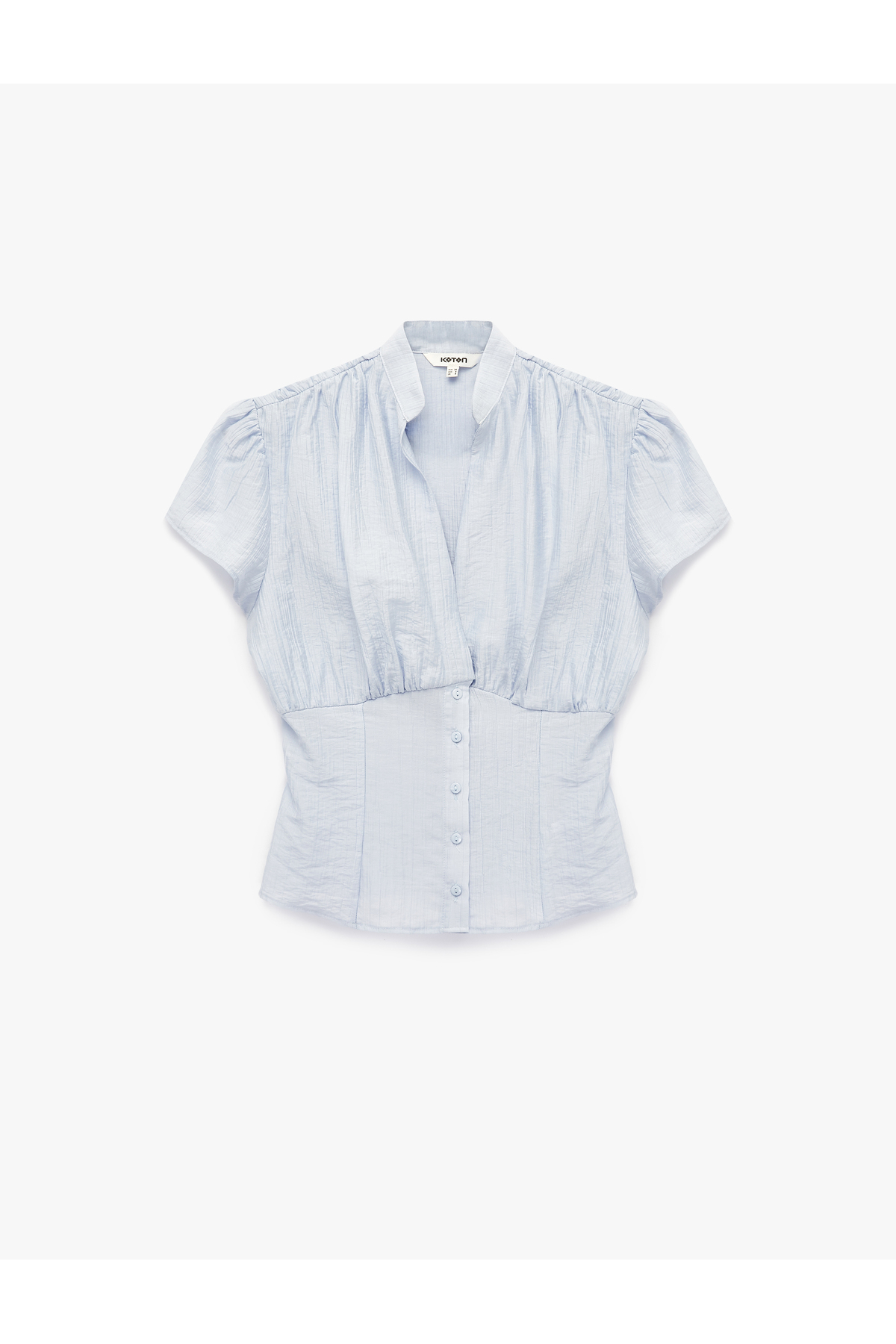 Koton Slim Fit Buttoned Draped Notched Collar Short Sleeve Blouse