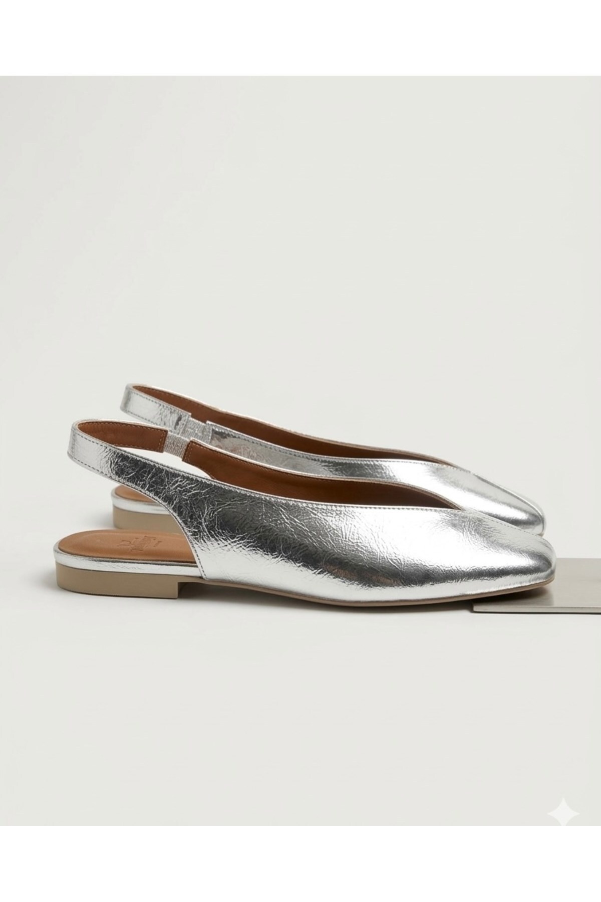 Genel Markalar Siena Kadın Gümüş Kare Burun Babet Slingback görsel 8