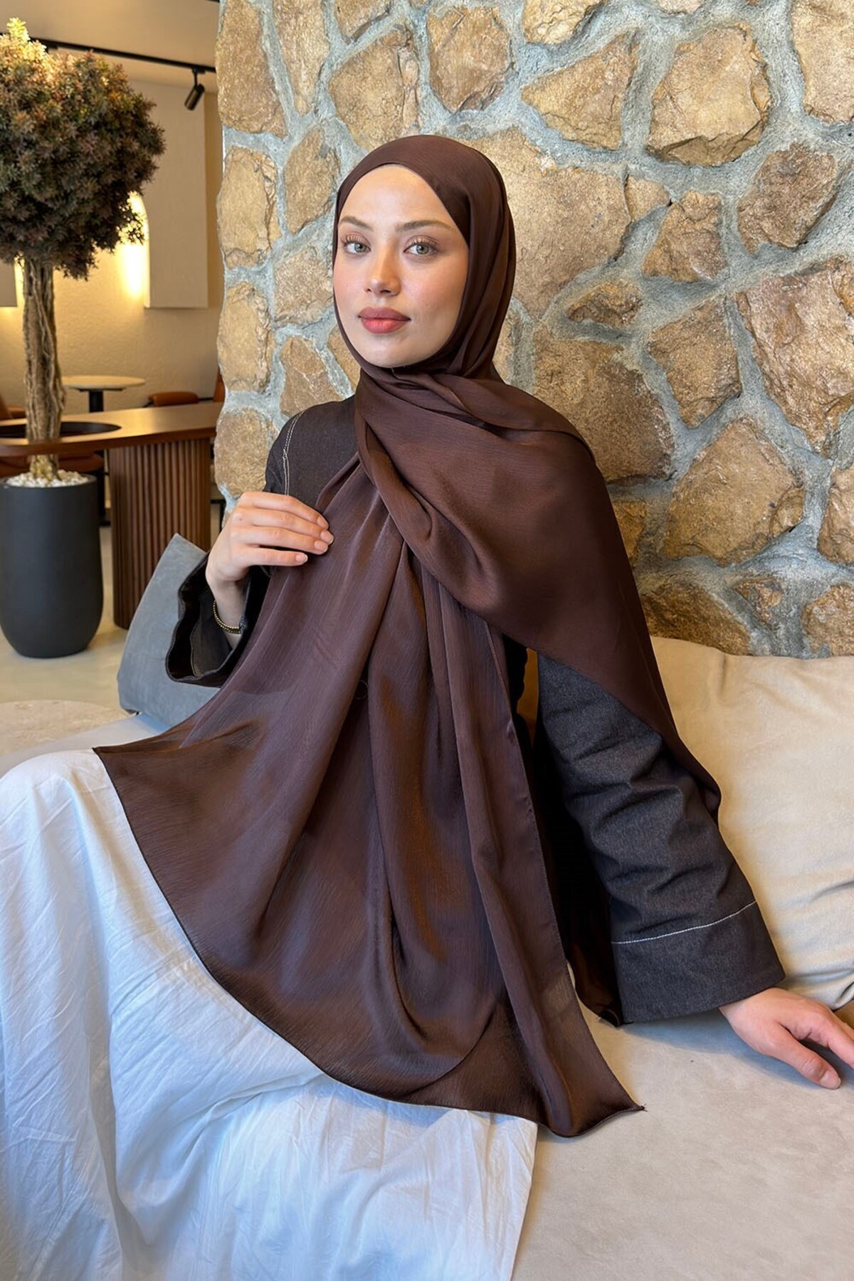 lamelif Janjan Şal Acı Kahverengi görsel 2