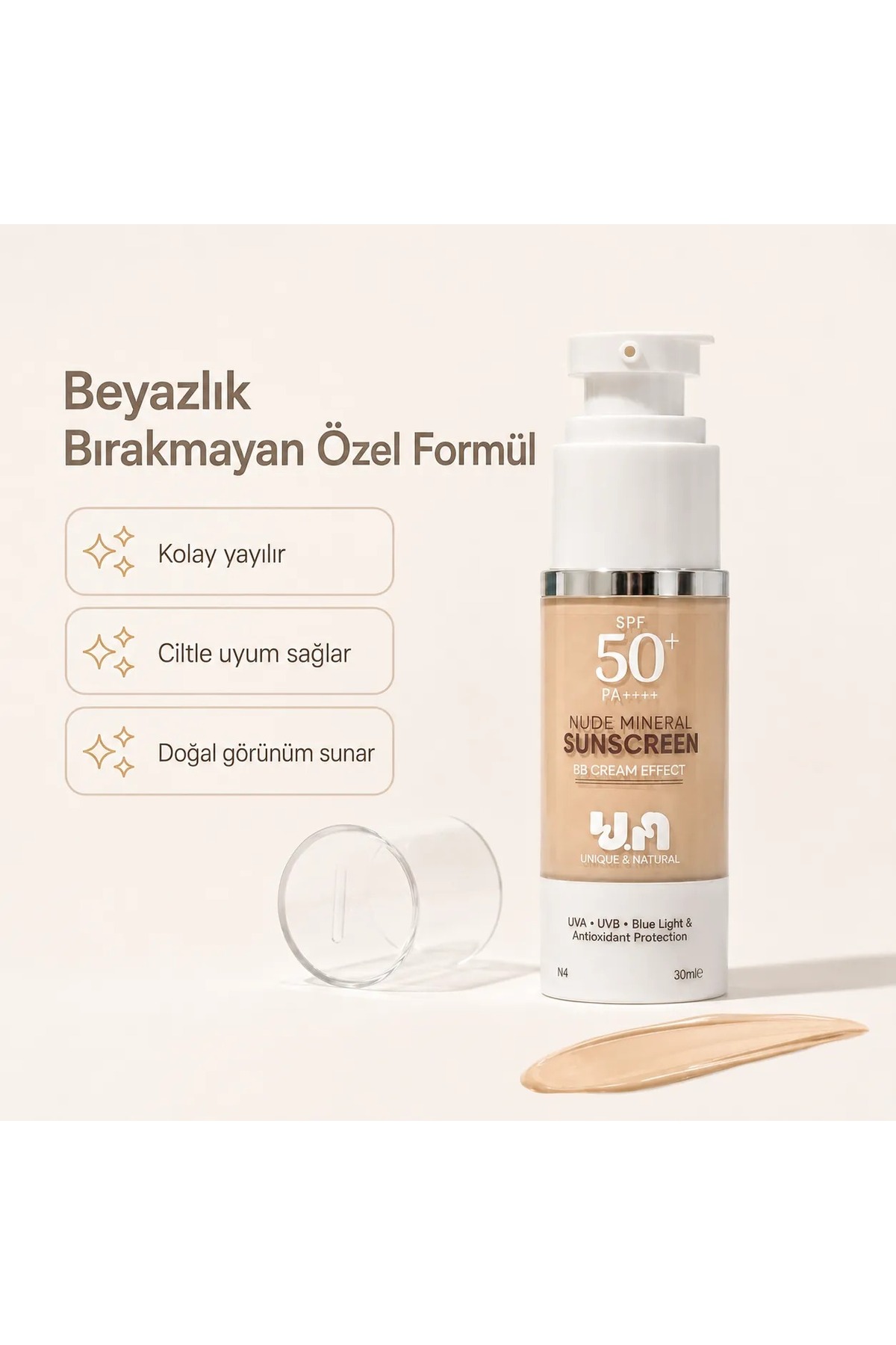 BB Krem Etkili %100 Mineral Filtreli Nude Güneş Kremi - 50+ SPF — gunes-kremi-nude — تصویر 5 از 6