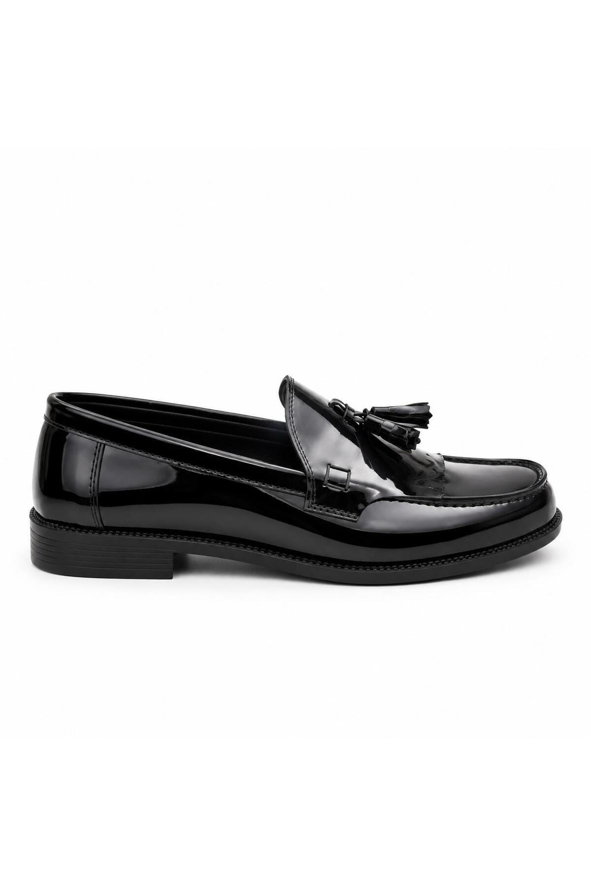 UZN AYAKKABI Erkek Siyah Rugan Püsküllü Klasik Loafer Kundura görsel 2