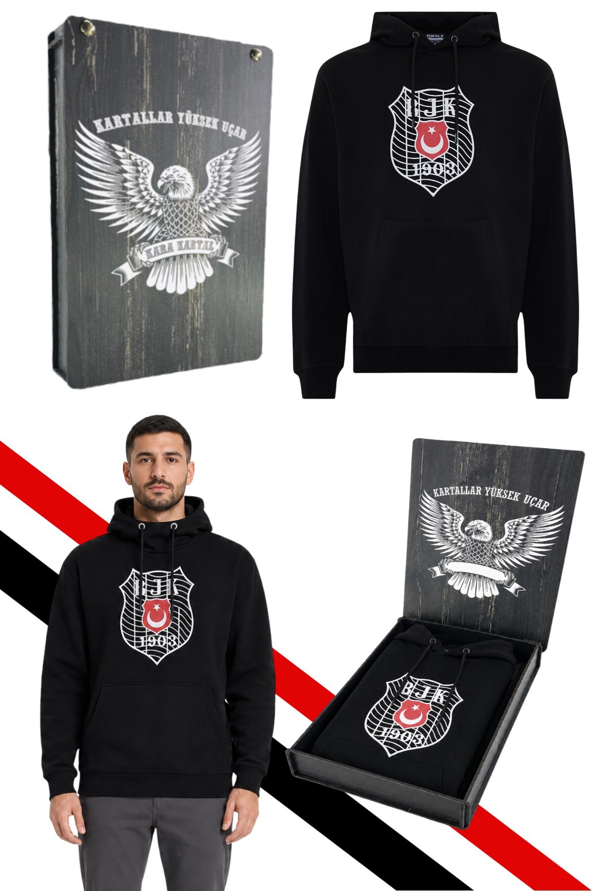 Beşiktaş ERKEK KAPÜŞONLU SWEATSHIRT LAZER KUTU HEDİYELİ