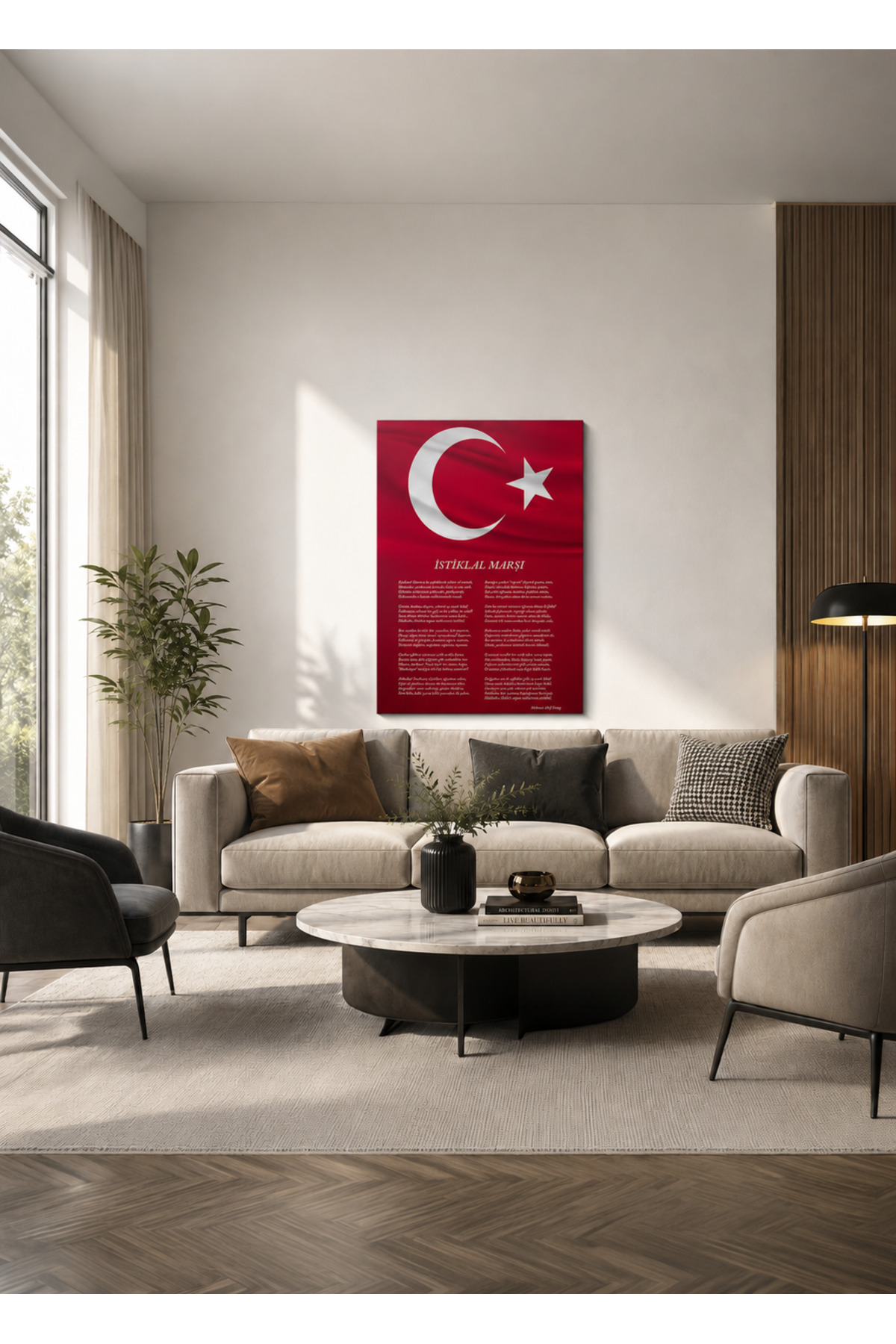 MDF Tablo Türk Bayrağı ve İstiklal Marşı – Millî Temalı Ev ve Ofis Duvar Dekorasyonu