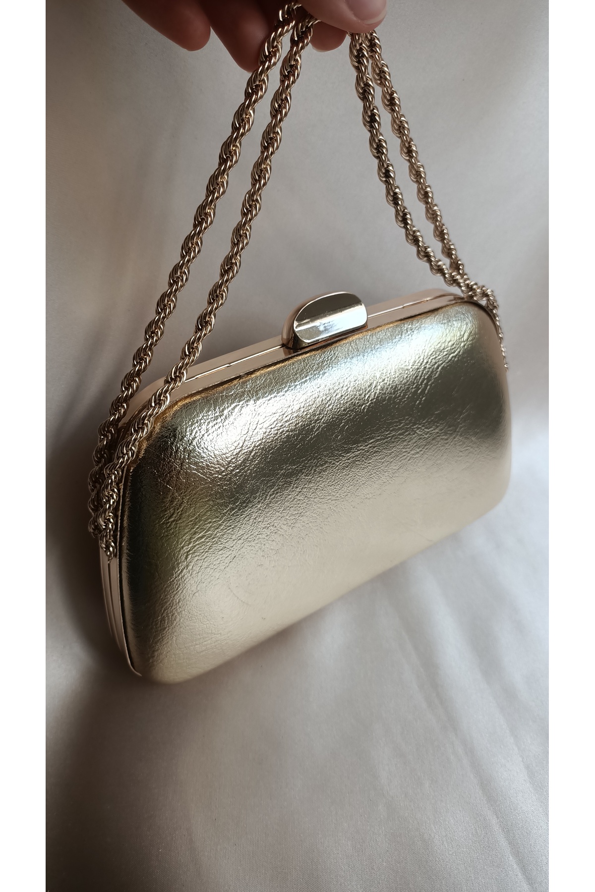 Gül karatekin gk Kadın Metalik Gold Burgu Zincirli Portföy Özel Gün Düğün Nişan Clutch Abiye Çanta görsel 3