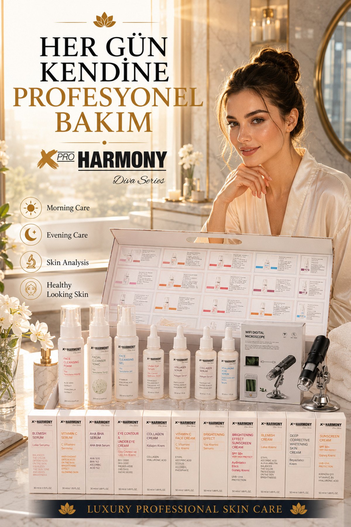 PROHARMONY Profesyonel Cilt Analiz & Bakım Seti | 16 Parça Premium