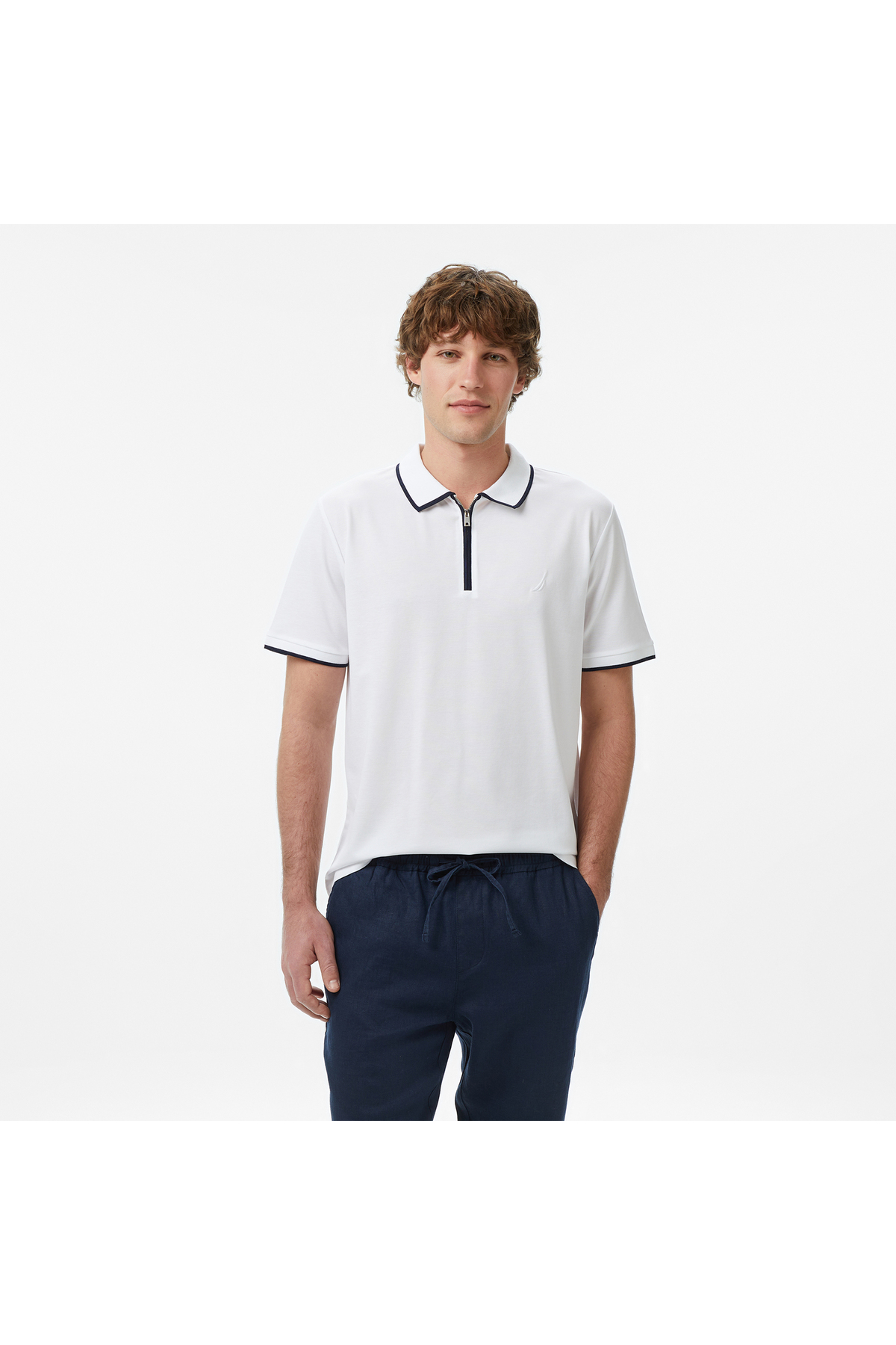 Nautica Men's White Regular Fit Polo Neck T-Shirt