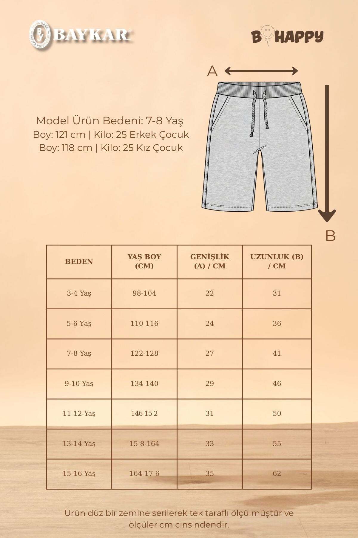 BAYKAR Unisex Çocuk Beli Lastikli Cepli Pamuklu Şort 9050 Lacivert görsel 6