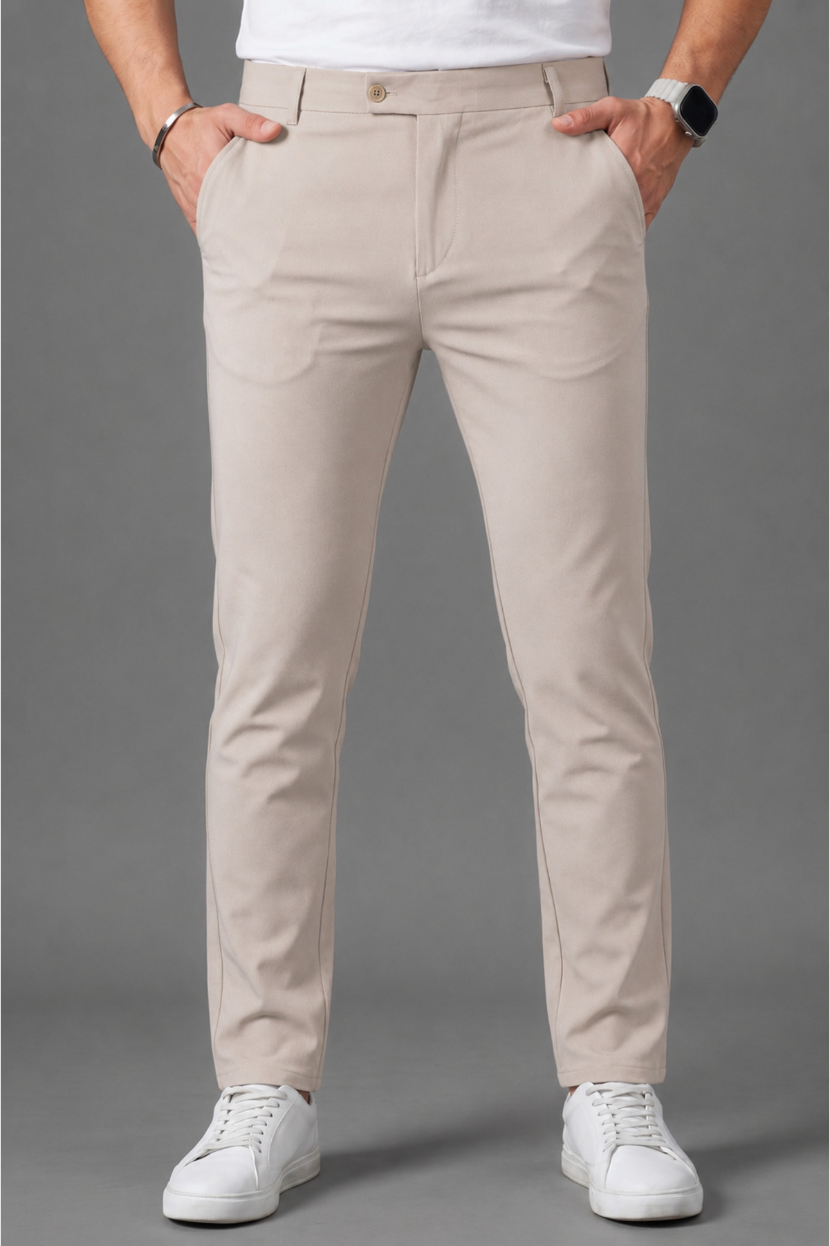 BM BALANCEMODA Erkek Bej Renk Kaliteli Esnek Likralı Slim Fit Kumaş Pantolon