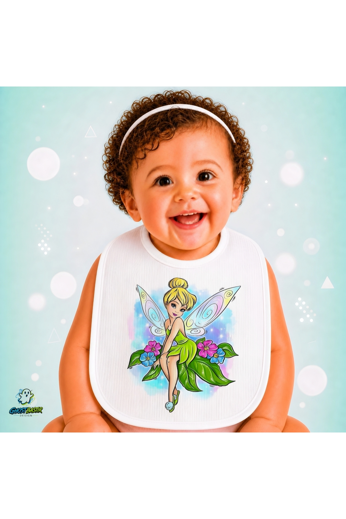 Tinker Bell Keten Bebek Mama Önlüğü – Yumuşak, Emici, Yıkanabilir, Özel Tasarım P196