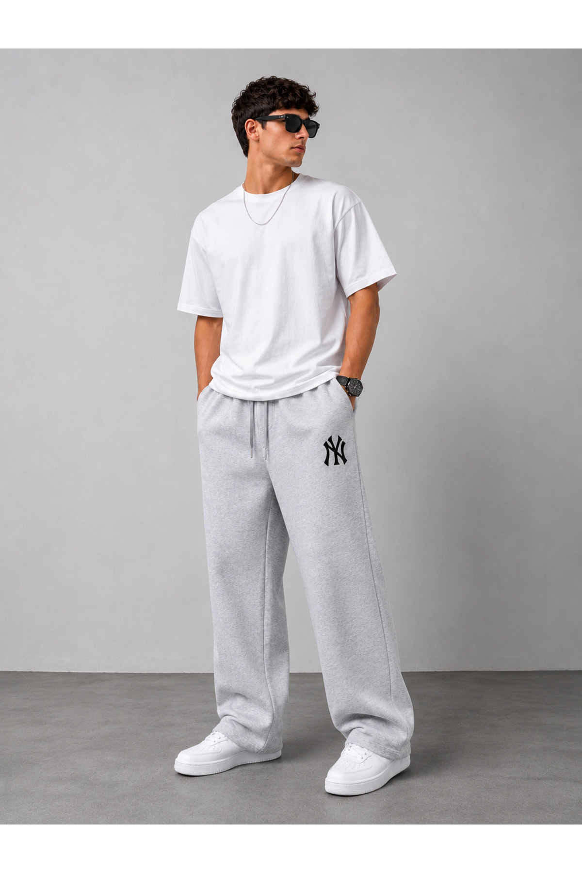 CANDERO 2'li Erkek NY Baskılı Eşofman Altı (Siyah - Gri) Baggy Model Oversize Kalıp Cepli görsel 3