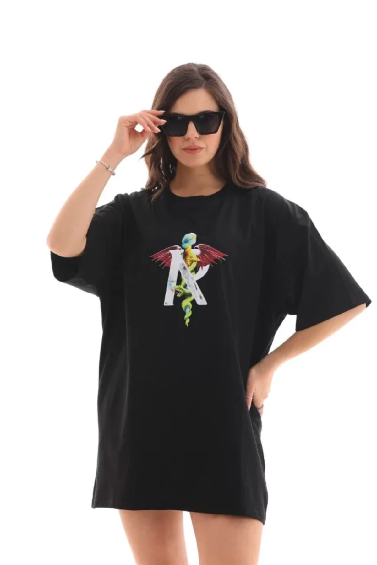 Generic Brands Unisex Crew Neck Printed Oversize T-Shirt - Black