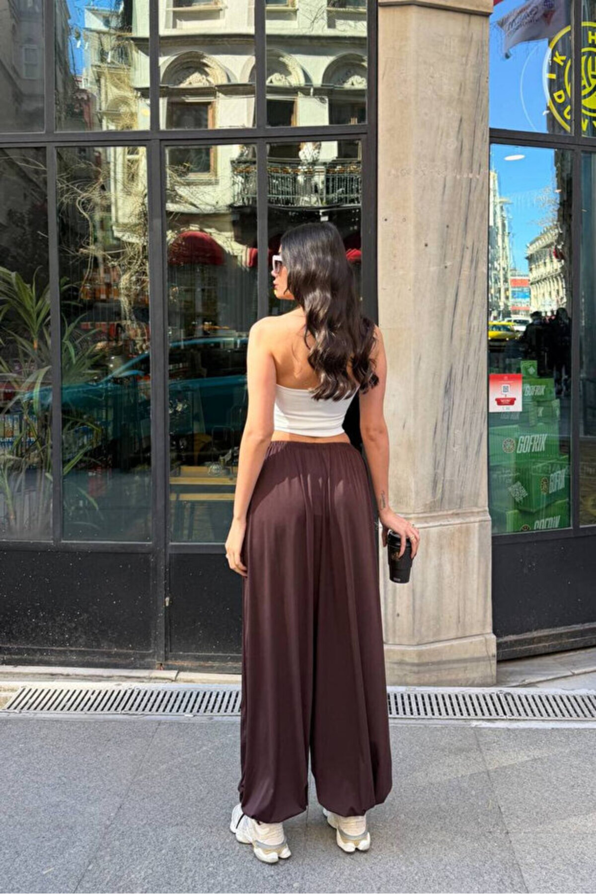 Bluemiss Sandy Kumaş Beli Lastikli Siyah Bağcıklı Şalvar Pantolon görsel 3