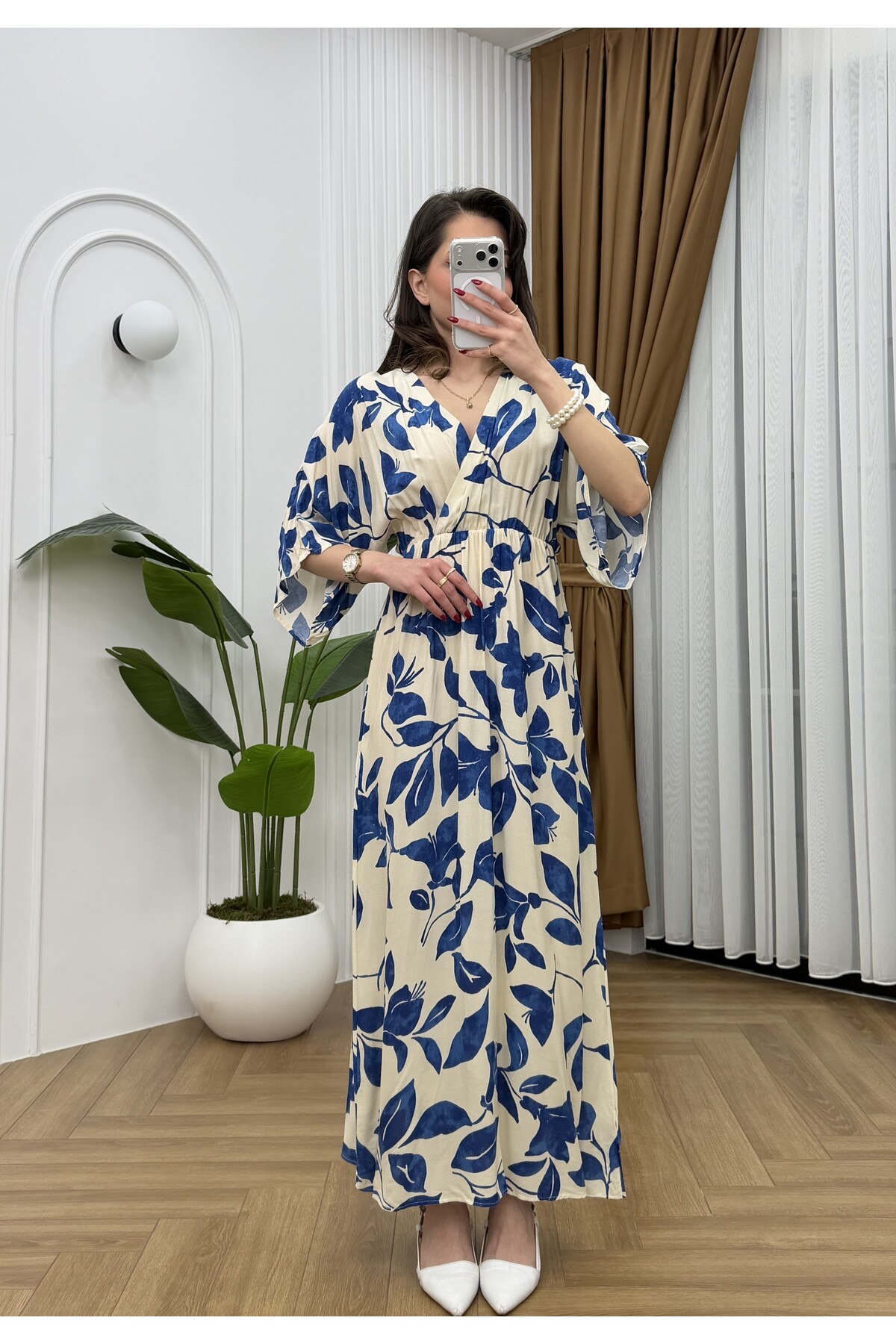 R-Style Patterned Double-Breasted Dress
