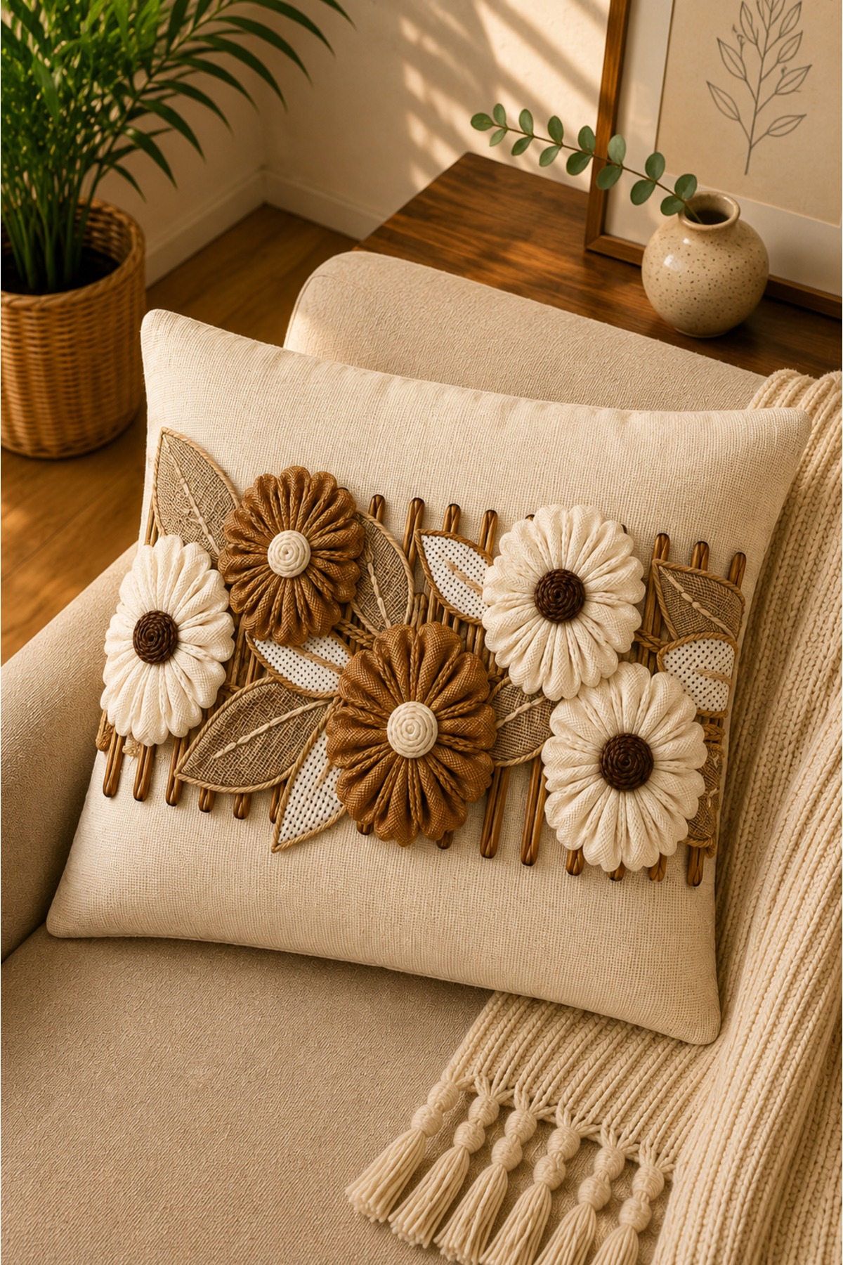 Dijital Baskılı Dekoratif Kırlent Kılıfı 43x43 cm – Modern Desenli Keten Dokulu