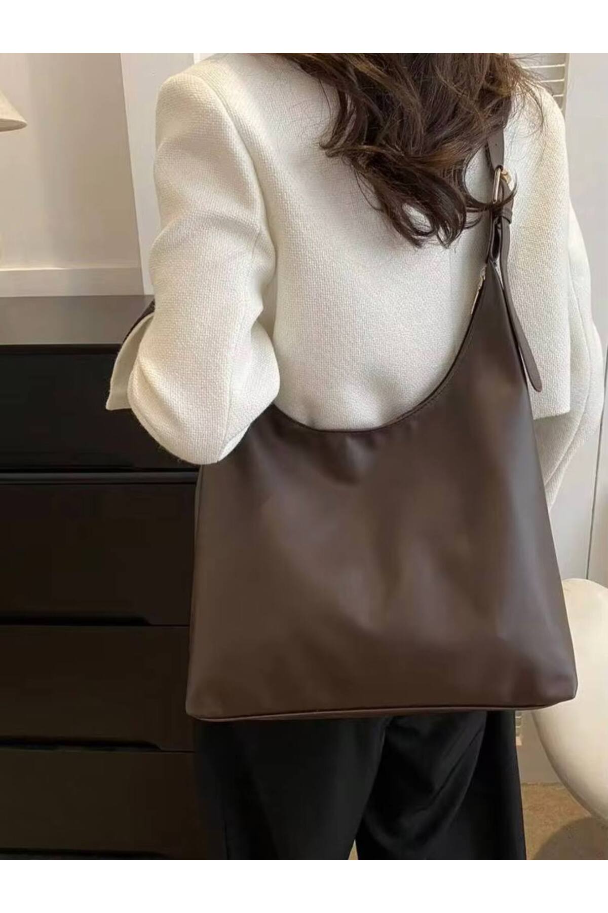 Dark Brown MODA Large Women's Tote Shoulder Bag - Premium Design görünüm 7