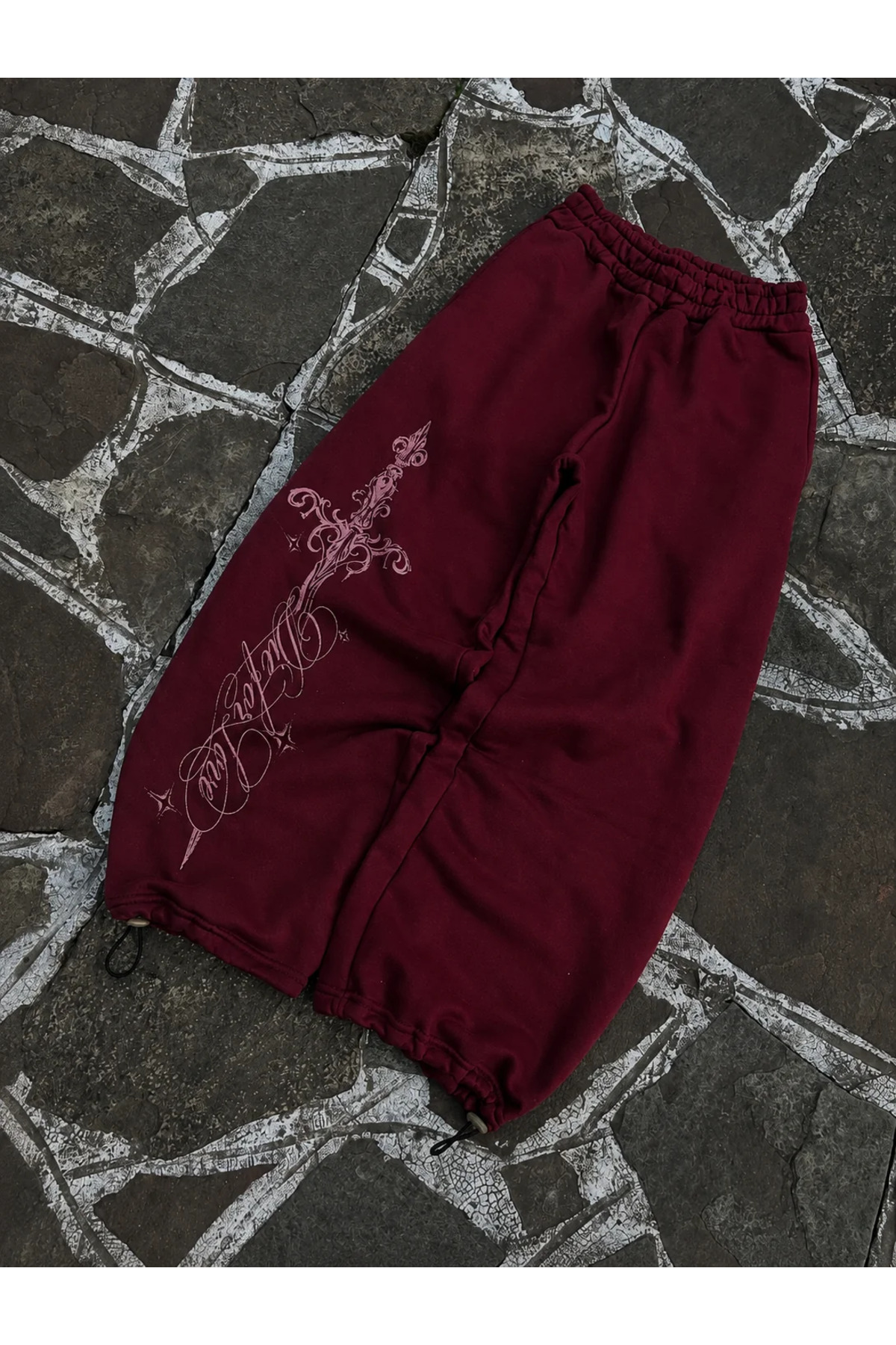 Violon Defeat Gothic Baggy Kalıp Unisex Eşofman Altı Bordo görsel 2