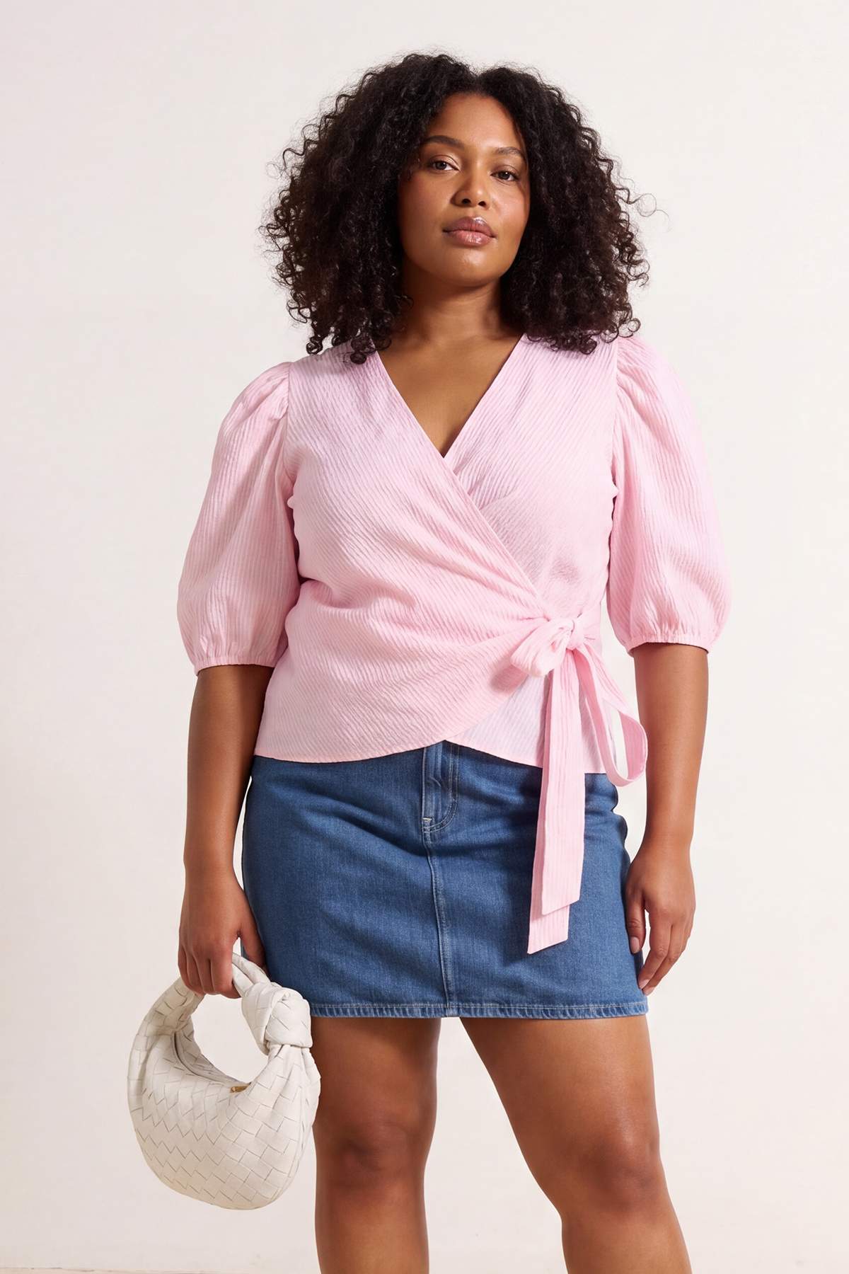 Trendyolmilla Curve Pembe Gofre Dokuma Büyük Beden Bluz