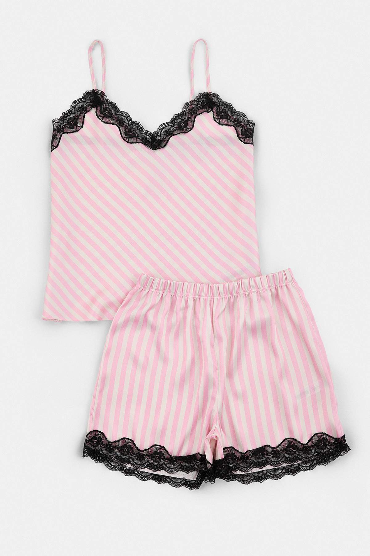Trendyolmilla Pembe-Çok Renkli Zebra Desenli Dantel Detaylı Saten Dokuma Pijama Takımı THMSS26PT00188