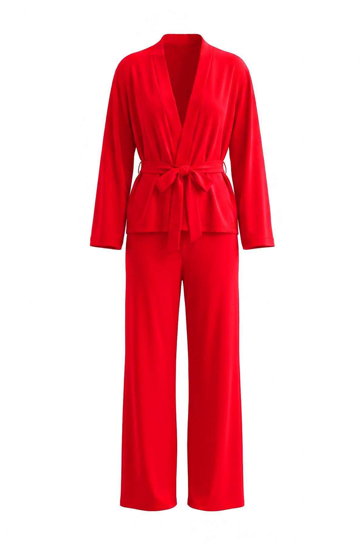 Trendyolmilla Kırmızı Kruvaze Viskon Süprem Örme Pijama Takımı THMAW27PT00006