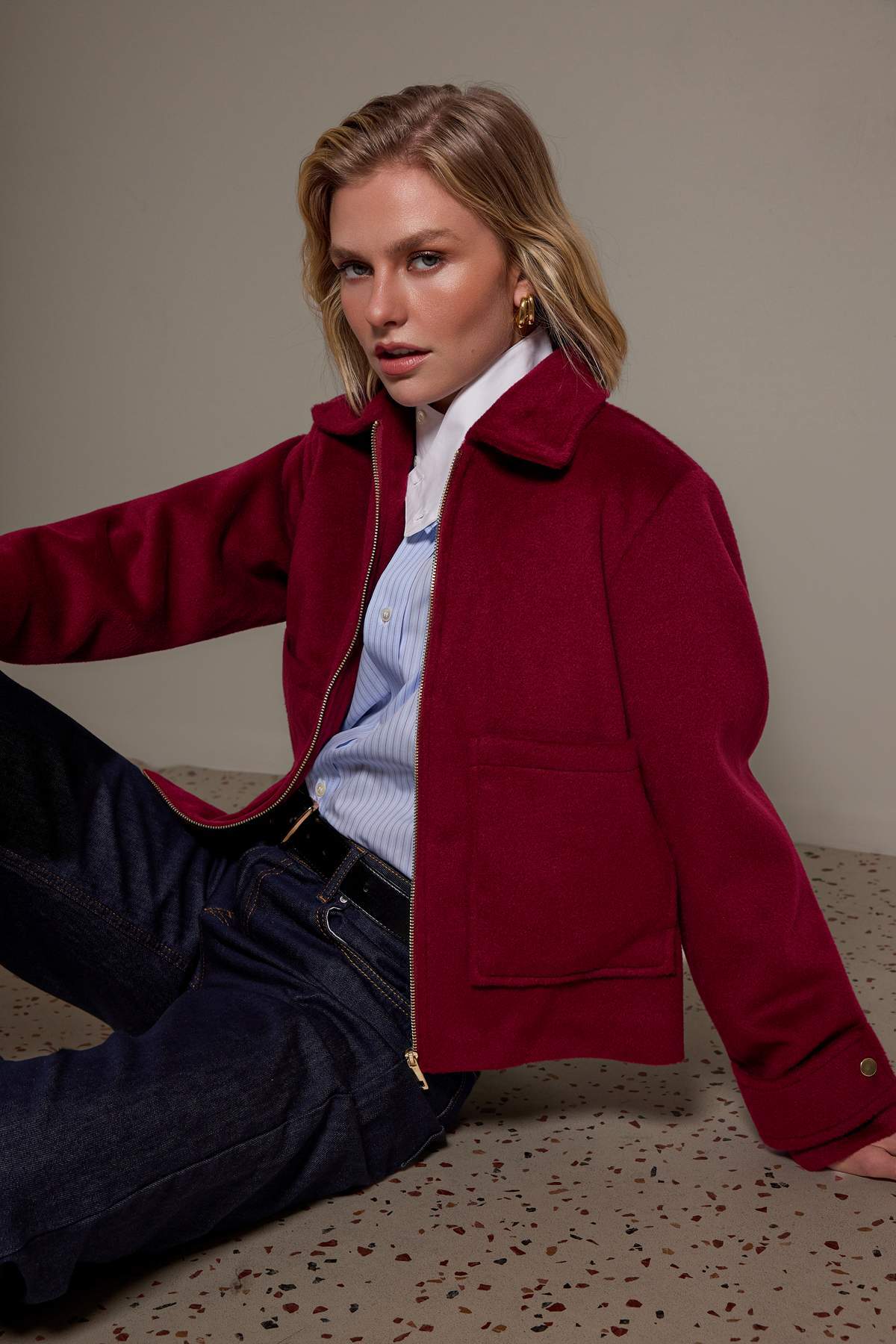 Trendyolmilla Bordo Regular Kalıp Kaşe İnce Ceket Mont TWOAW25MO00084