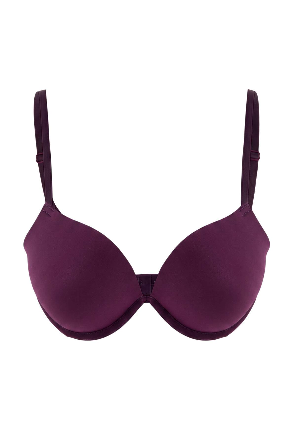 Trendyolmilla Mürdüm Tekli Micro Balenli Düz Push Up T-Shirt Bra Sütyen THMAW22SU0004
