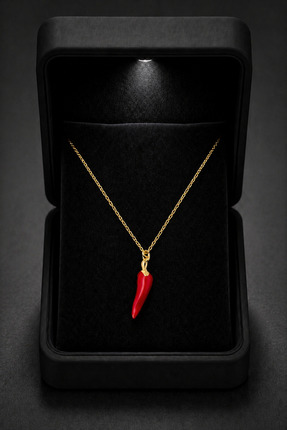 ÇEKİRDEK JEWELRY Işıklı Hediye Kutulu 925 Ayar Gümüş Kırmızı Biber Kolye Mine...