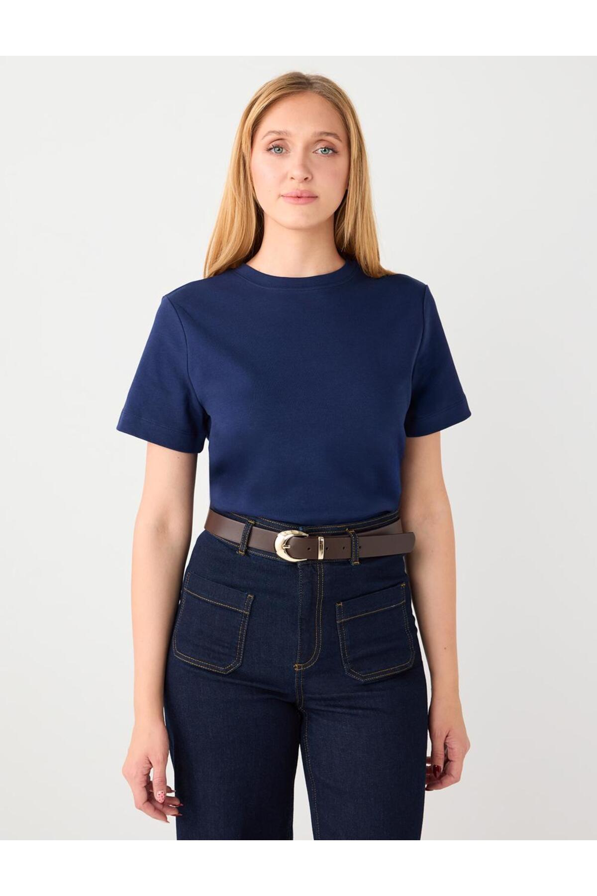 Navy 100% Cotton Short Sleeve Basic Knitted T-Shirt