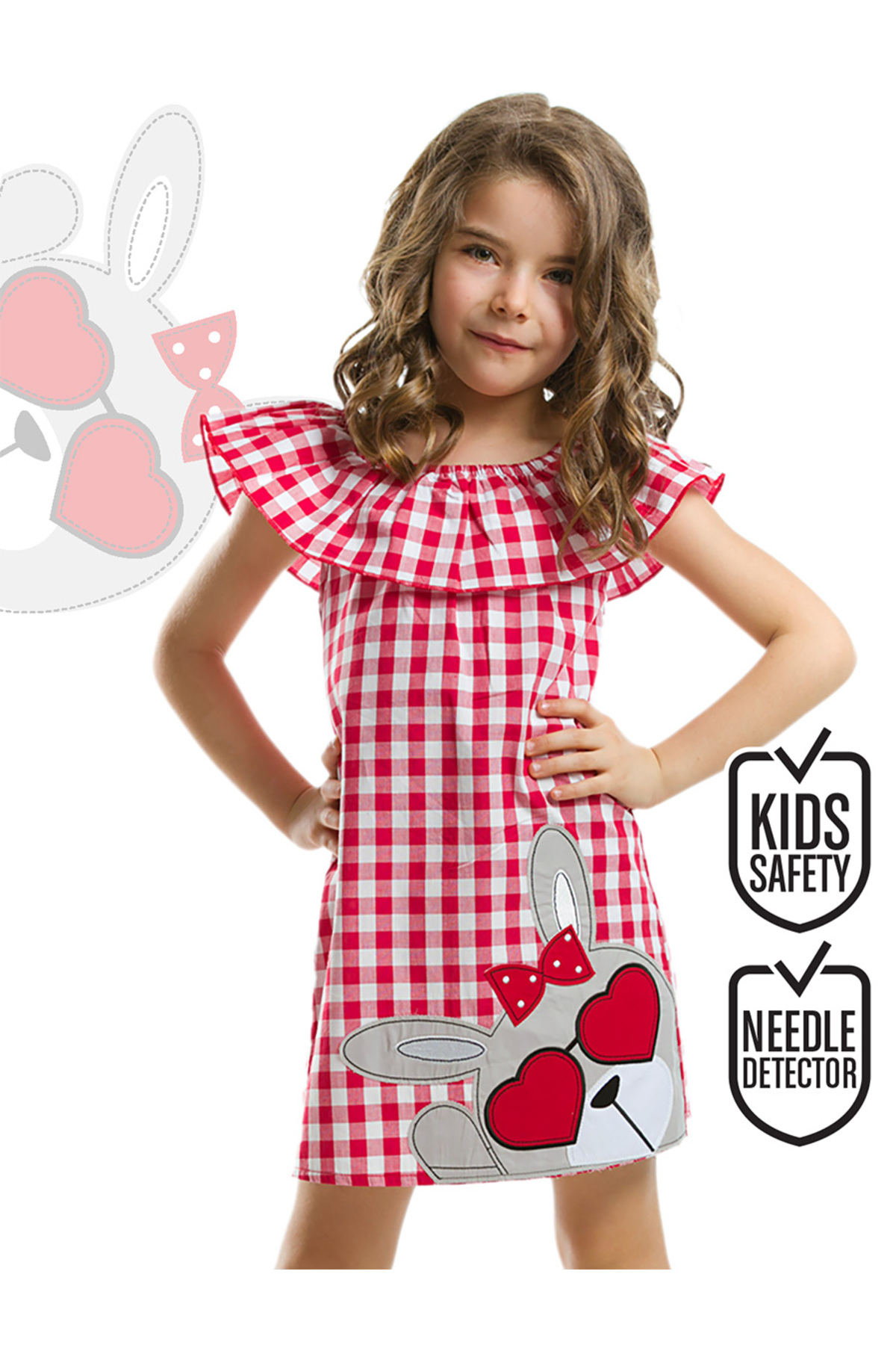 Denokids Kalp Gözlüklü Kız Çocuk Ekose Yazlık Elbise