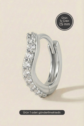 Hetra Gümüş Renkli Cerrahi Çelik Dalga Formlu Zirkon Halka Piercing – Helix, ...