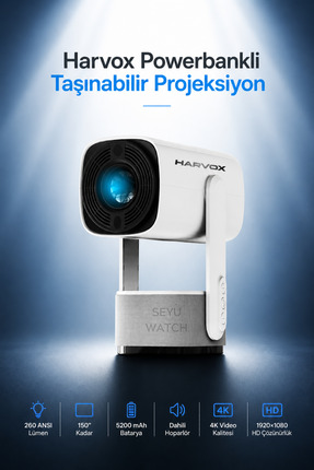 SEYUWATCH Taşınabilir Powerbankli 4K Destekli 1080P  Android Sistemli Sinema ...