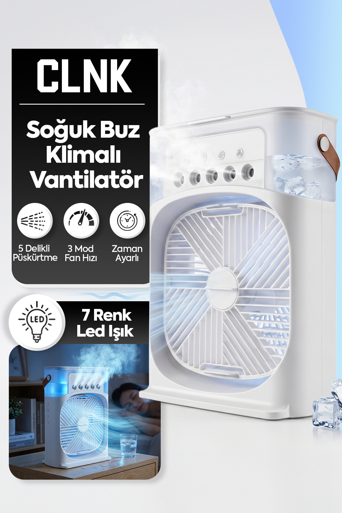 AIR CLOVER 空気清浄機 100V 50W CLNK Yenilenmiş 3'ü 1 Arada Nemlendirici Vantilatör,buzlu Klima
